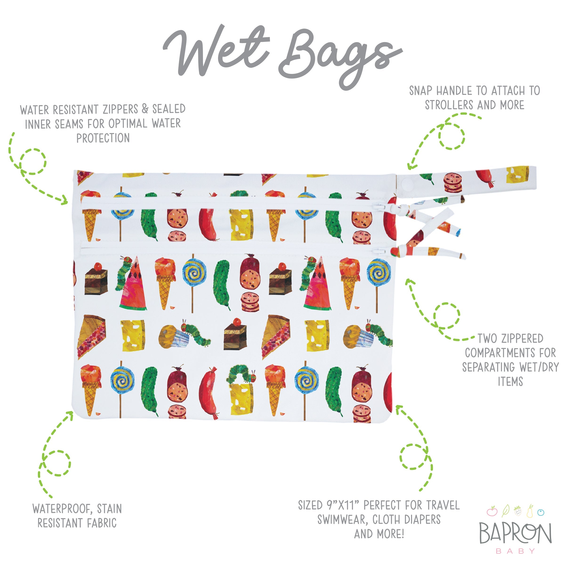 Food Parade - Waterproof Wet Bag (For mealtime, on-the-go, and more!) - from the World Of Eric Carle SALE BapronBaby