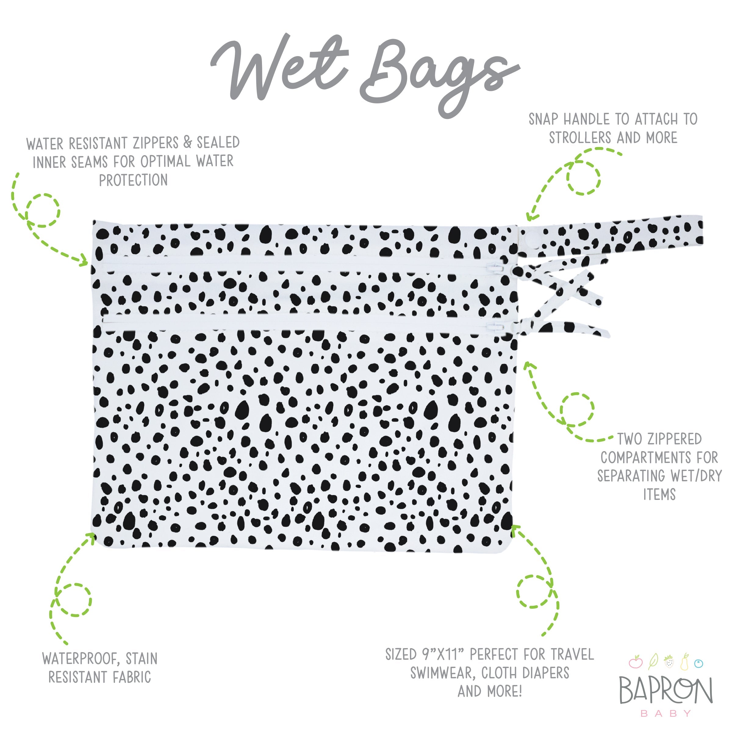 Organic Dot - Waterproof Wet Bag (For mealtime, on-the-go, and more!) BapronBaby