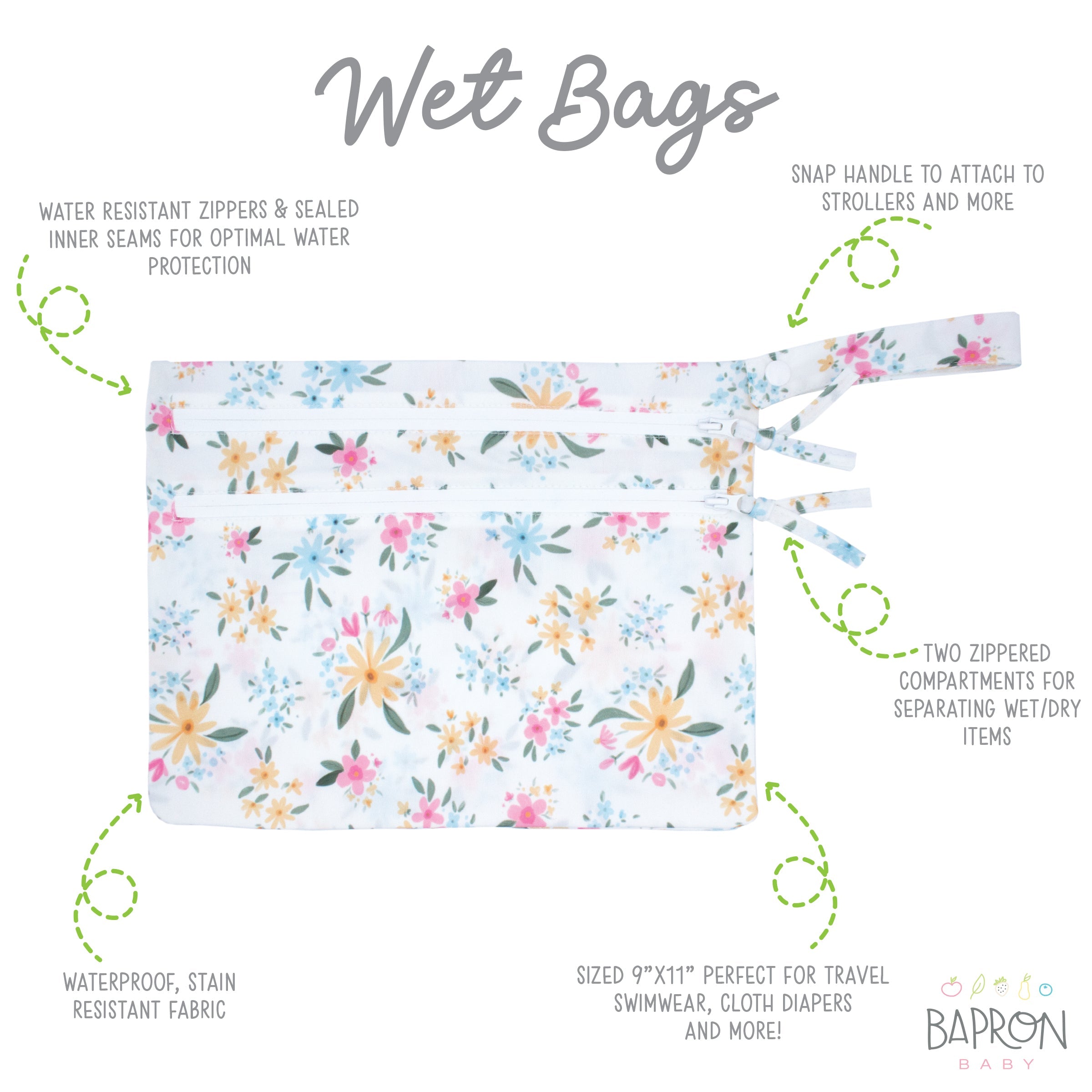 Pastel Floral - Waterproof Wet Bag (For mealtime, on-the-go, and more!) BapronBaby