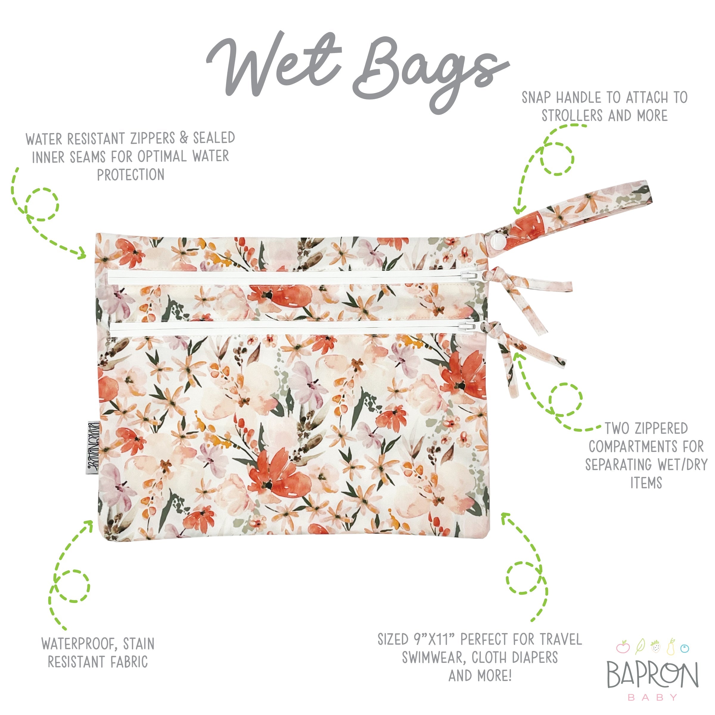 Peachy Dreams - Waterproof Wet Bag (For mealtime, on-the-go, and more!) BapronBaby