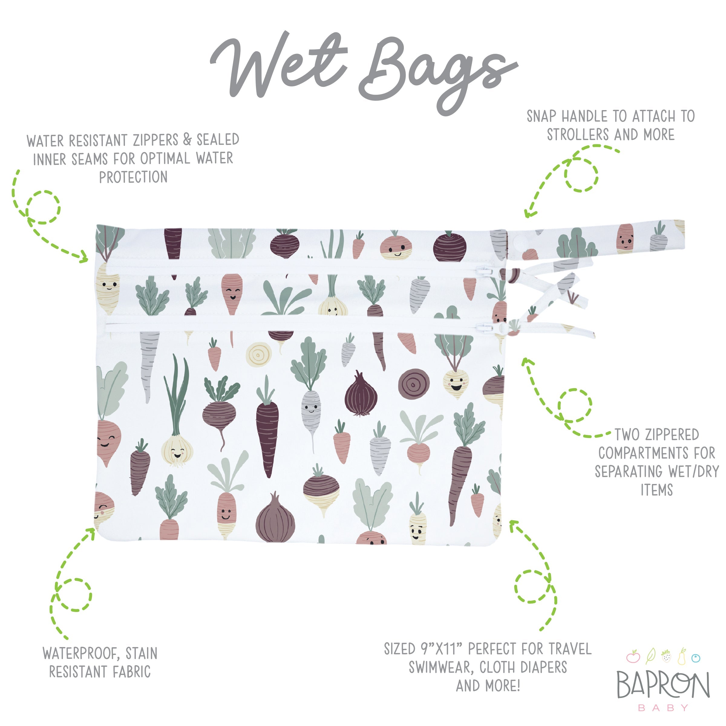 Root Veggies - Waterproof Wet Bag (For mealtime, on-the-go, and more!) BapronBaby