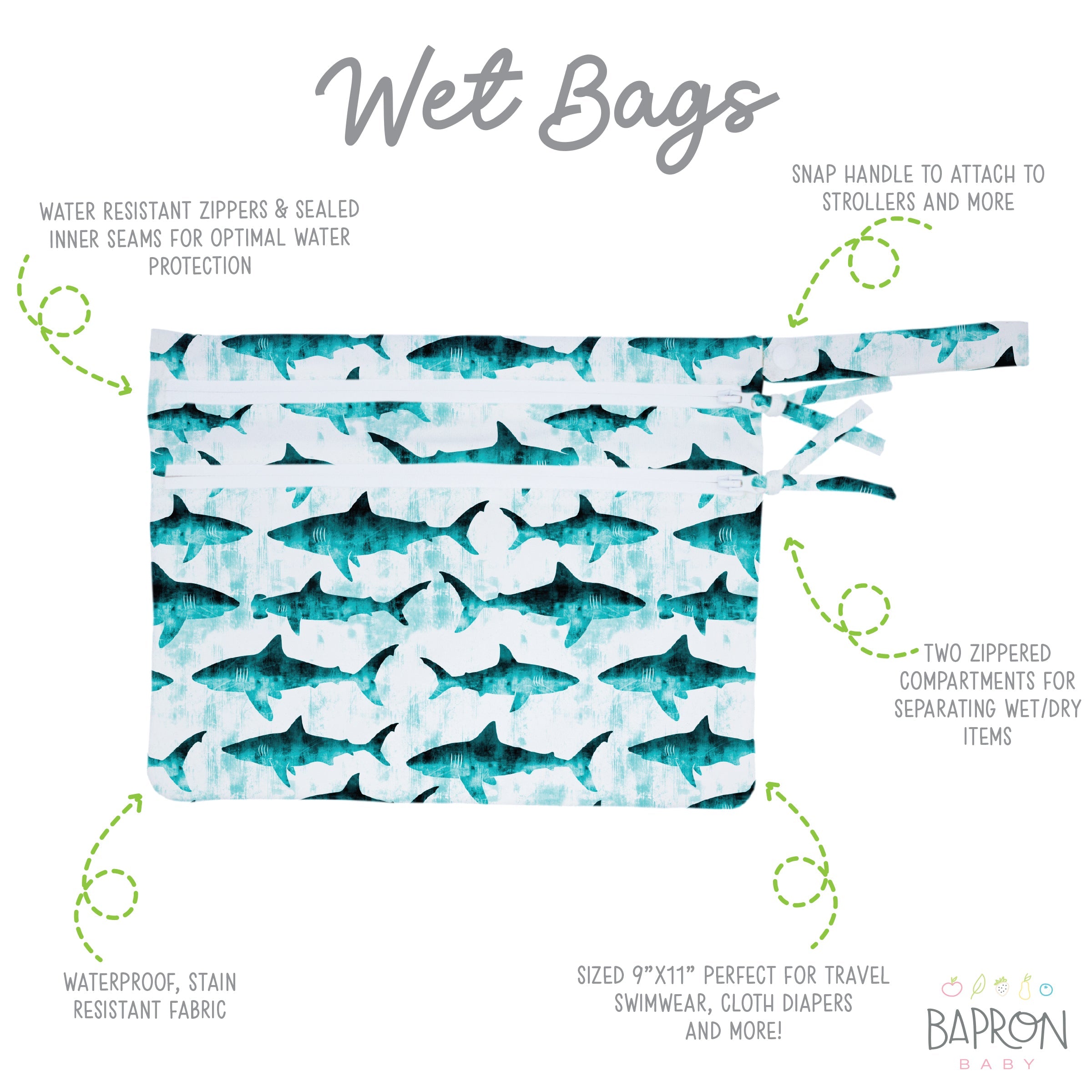 Shark Attack - Waterproof Wet Bag (For mealtime, on-the-go, and more!) BapronBaby