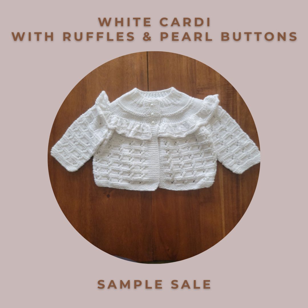 White Cardigan with Ruffles & Pearl Buttons