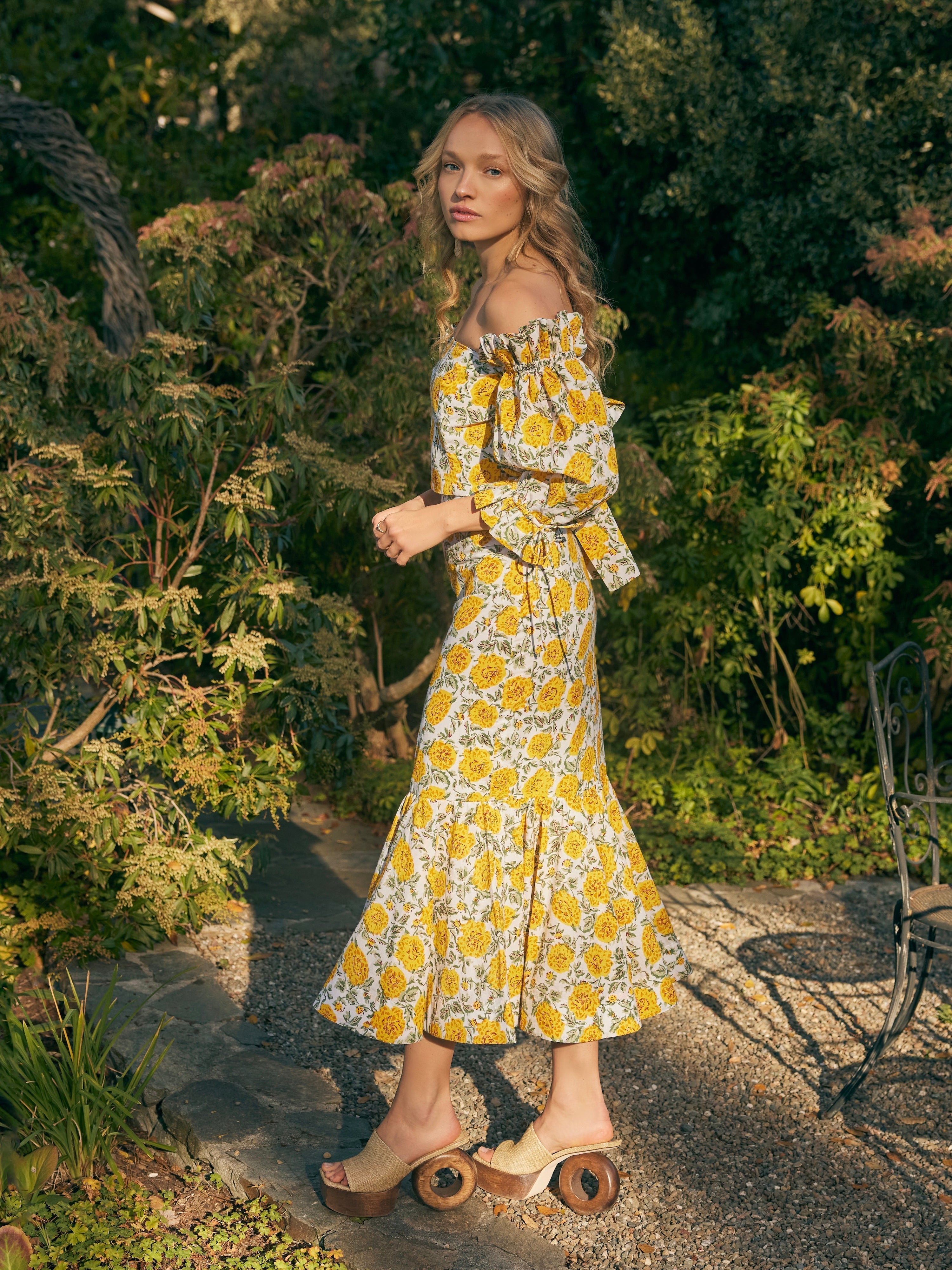 Casey Puff Sleeve Top - Cream/Canary Floral print