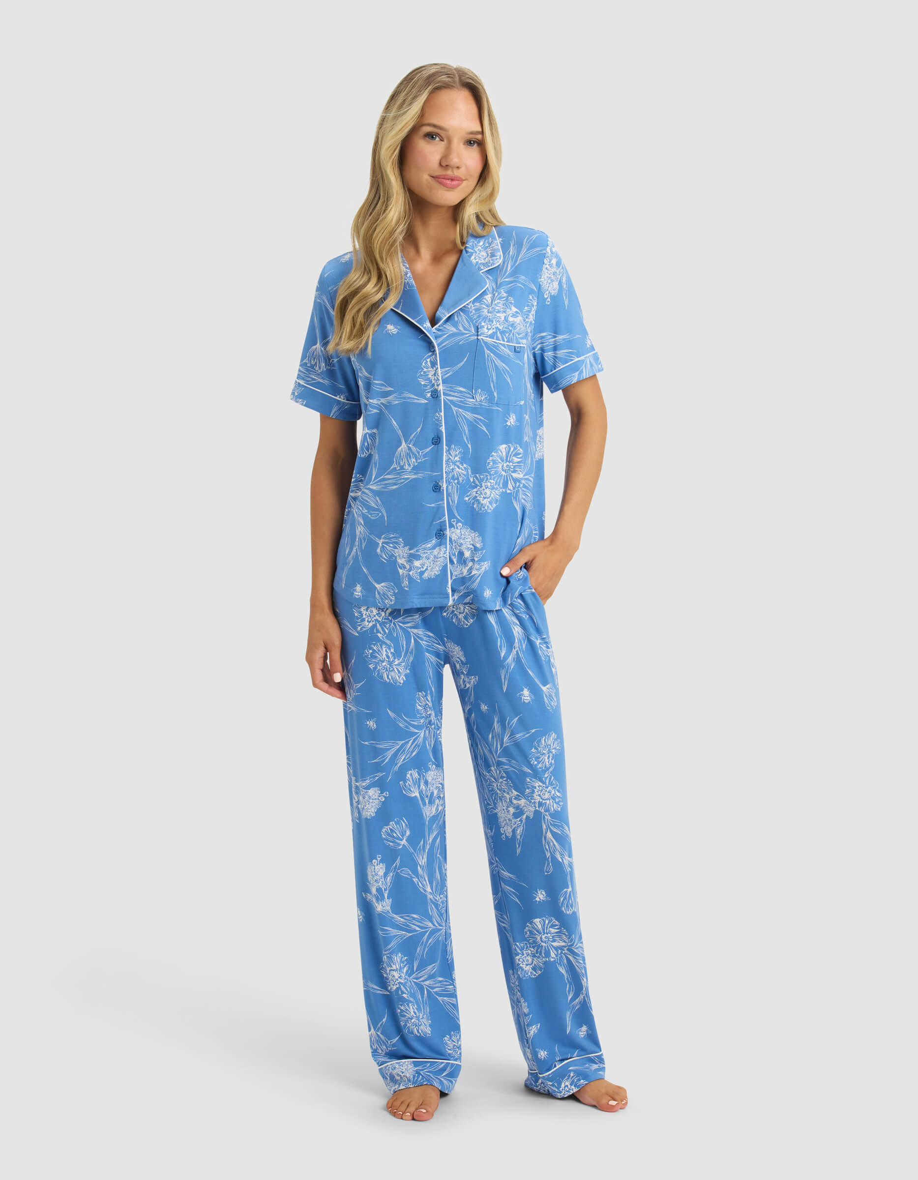 Women's Bamboo Stretch-Knit Short Sleeve & Pant Pajama Set