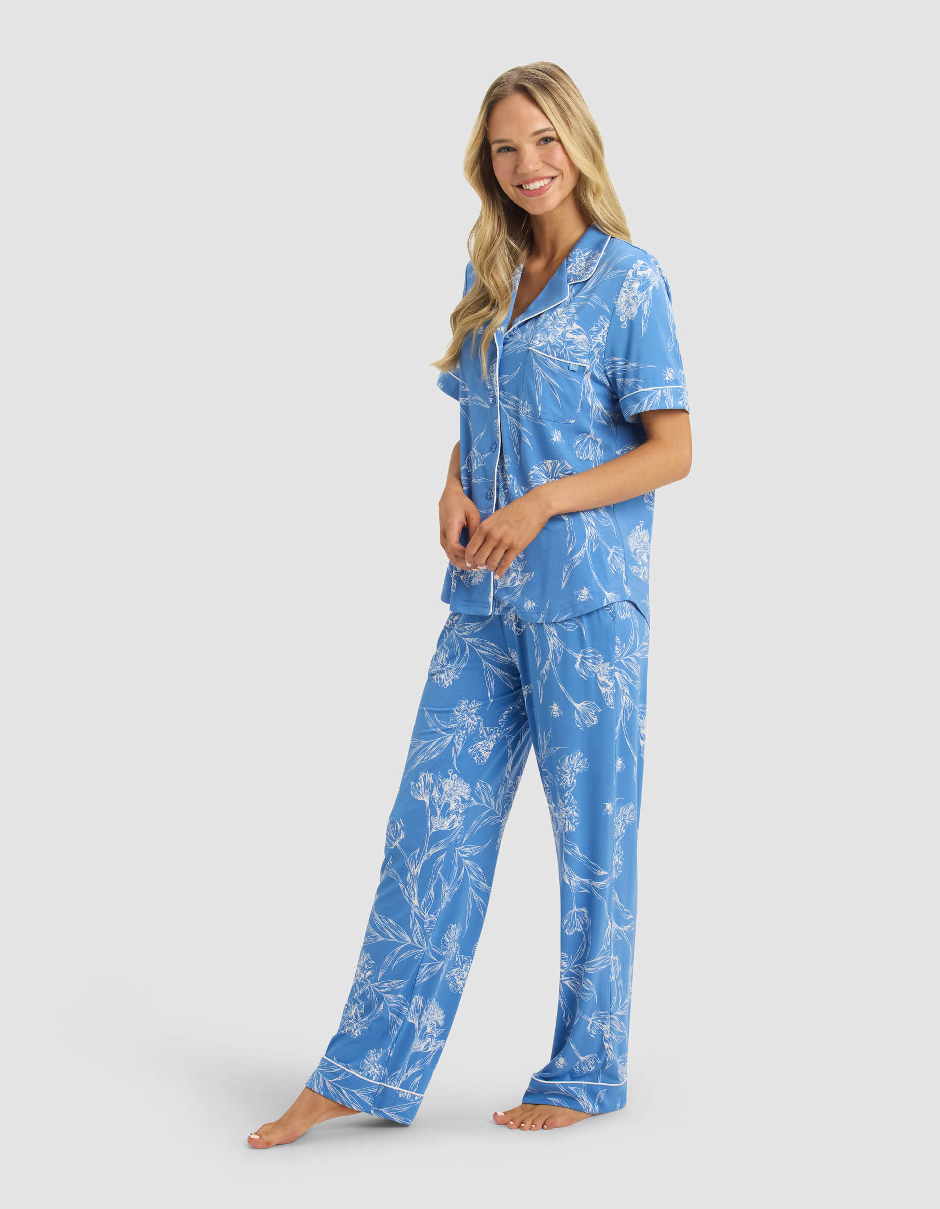 Women's Bamboo Stretch-Knit Short Sleeve & Pant Pajama Set