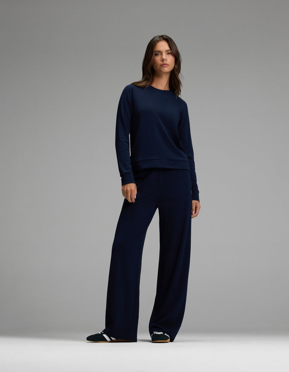 Women's Brushed Bamboo Pullover Crew & Wide Leg Pull On Pant Set