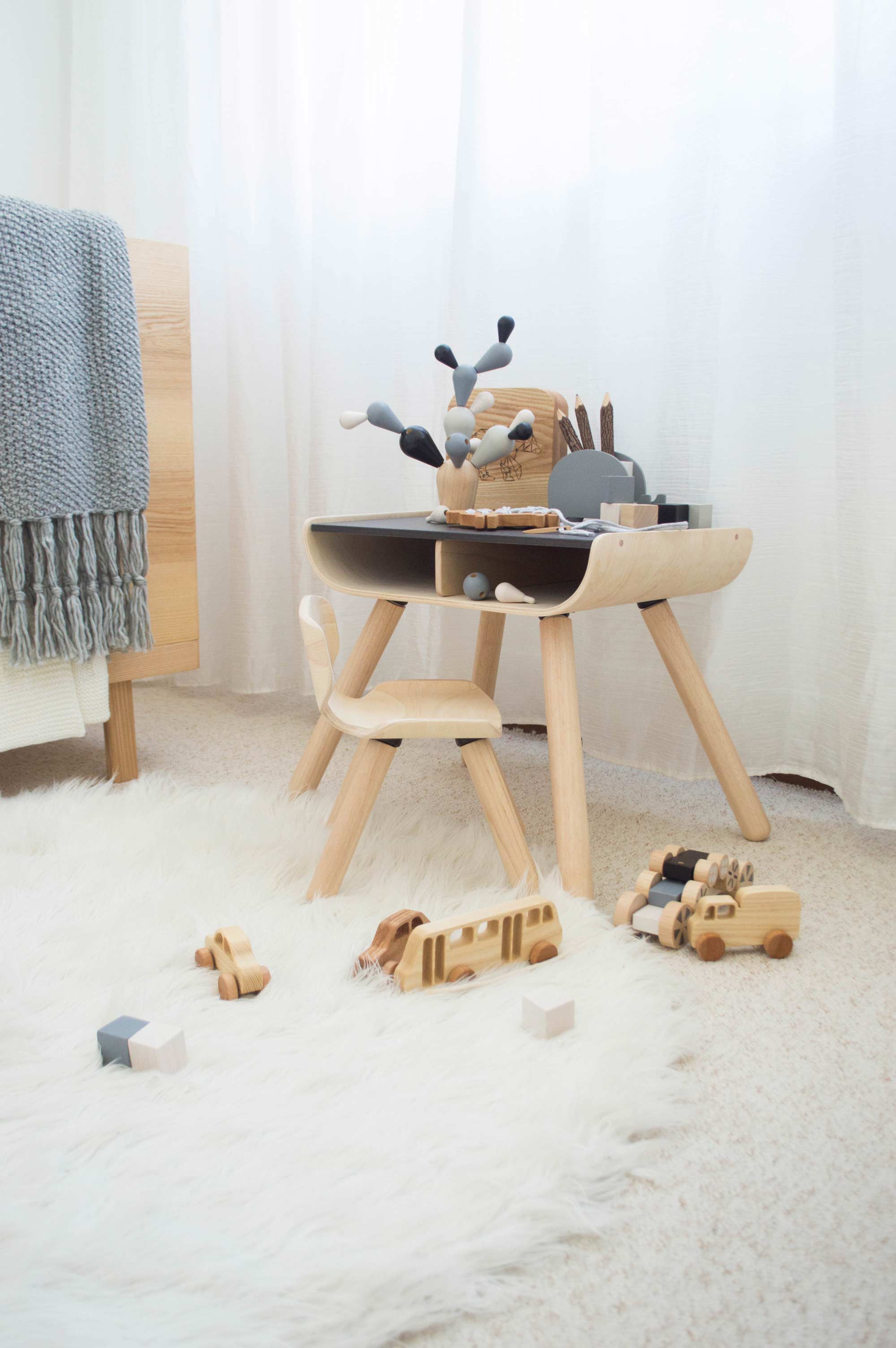 Toddler Desk Wooden Table & Chair Set Playroom Furniture PlanToys