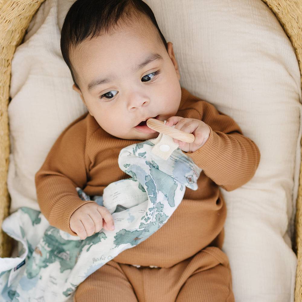 World Map Oh So Soft Muslin Teether Blanket Teether Blanket Bebe au Lait