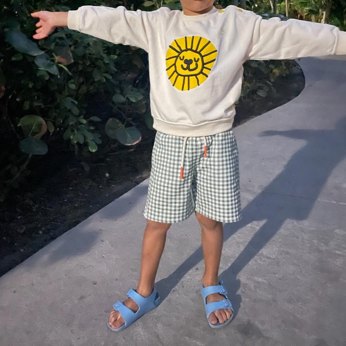Recycled Cotton Lion Kid Sweatshirt - Natural/cyber Yellow