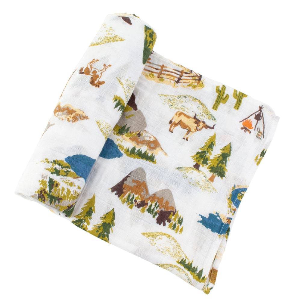 Muslin Swaddle Blanket Set Premium Cotton Wyoming + Western Stripe Swaddle Blanket Bebe au Lait