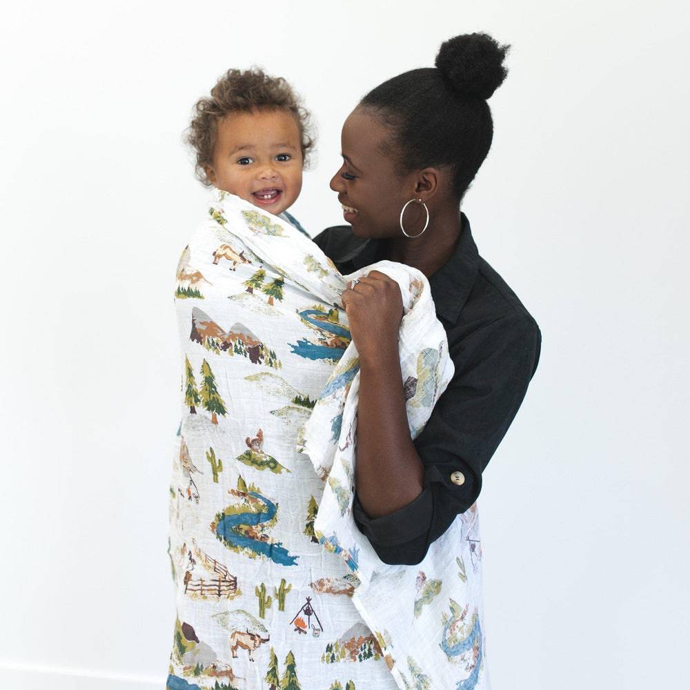 Muslin Swaddle Blanket Set Premium Cotton Wyoming + Western Stripe Swaddle Blanket Bebe au Lait