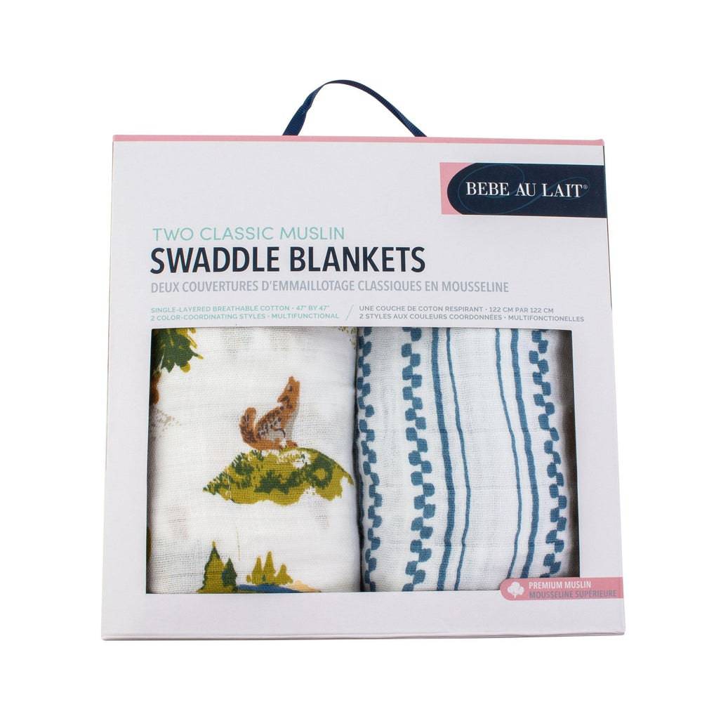 Muslin Swaddle Blanket Set Premium Cotton Wyoming + Western Stripe Swaddle Blanket Bebe au Lait