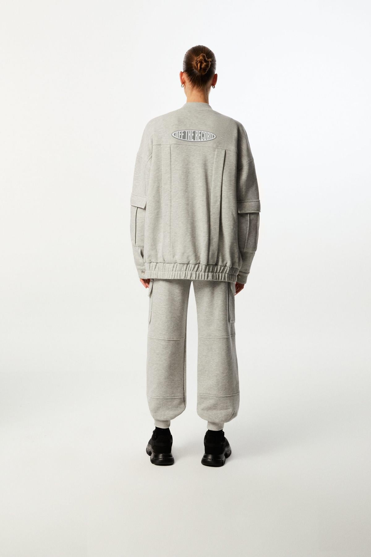 Loose-Fit Bomber Jacket with Pockets - Grey Melange