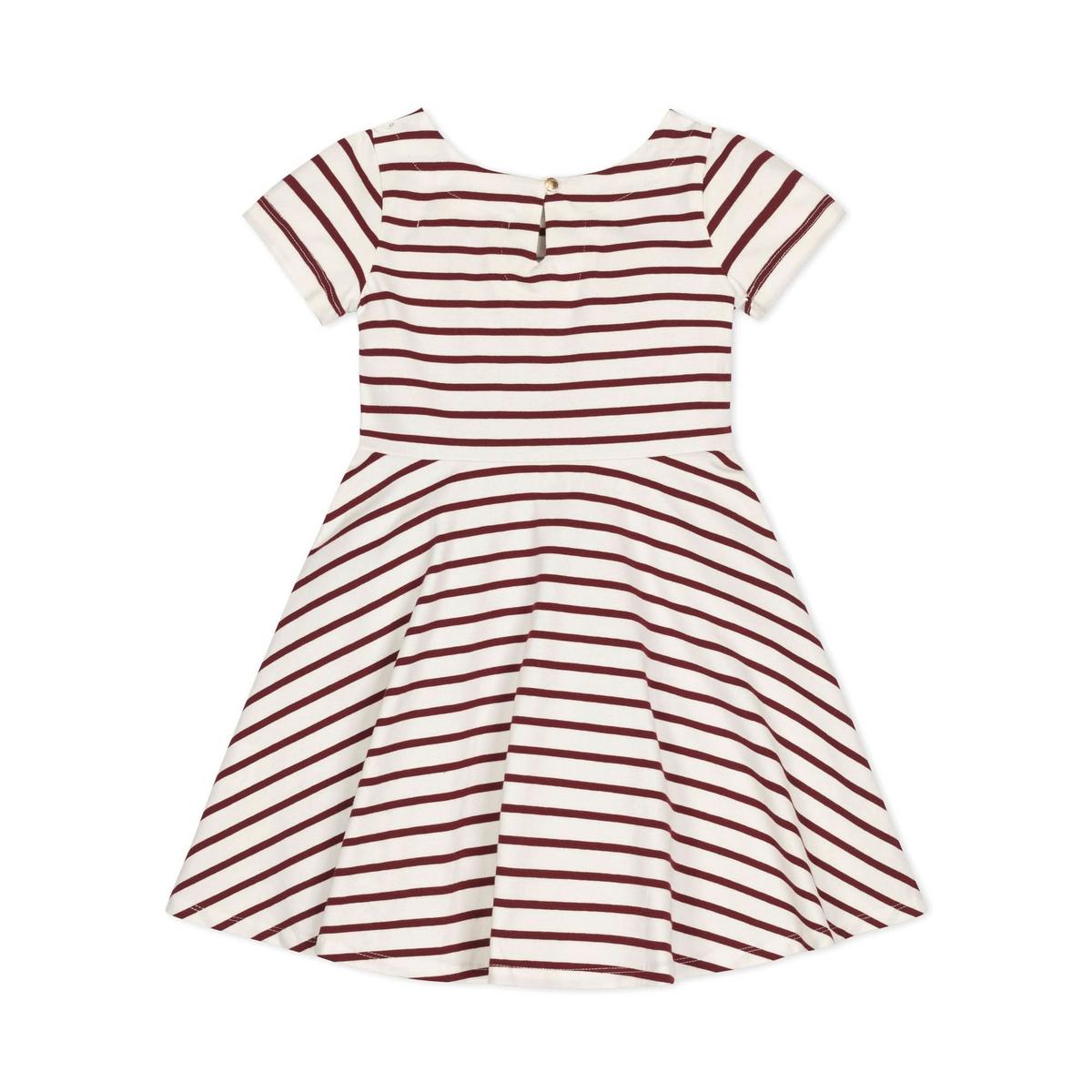 Baby Organic Short Sleeve Skater Dress - White and Oxblood Stripe