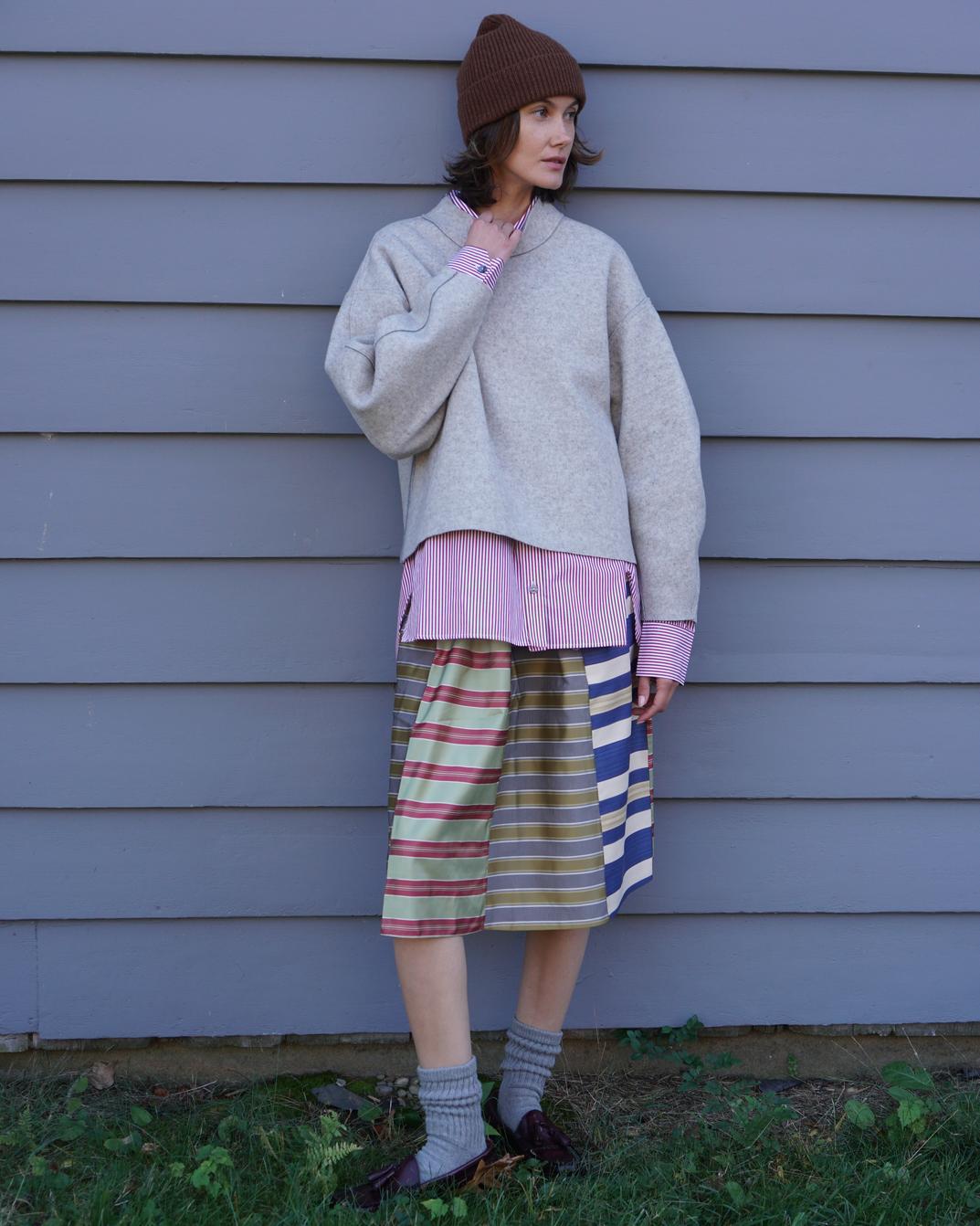 Mixed Upholstry Deadstock Satin Dirndl Skirt - Multi