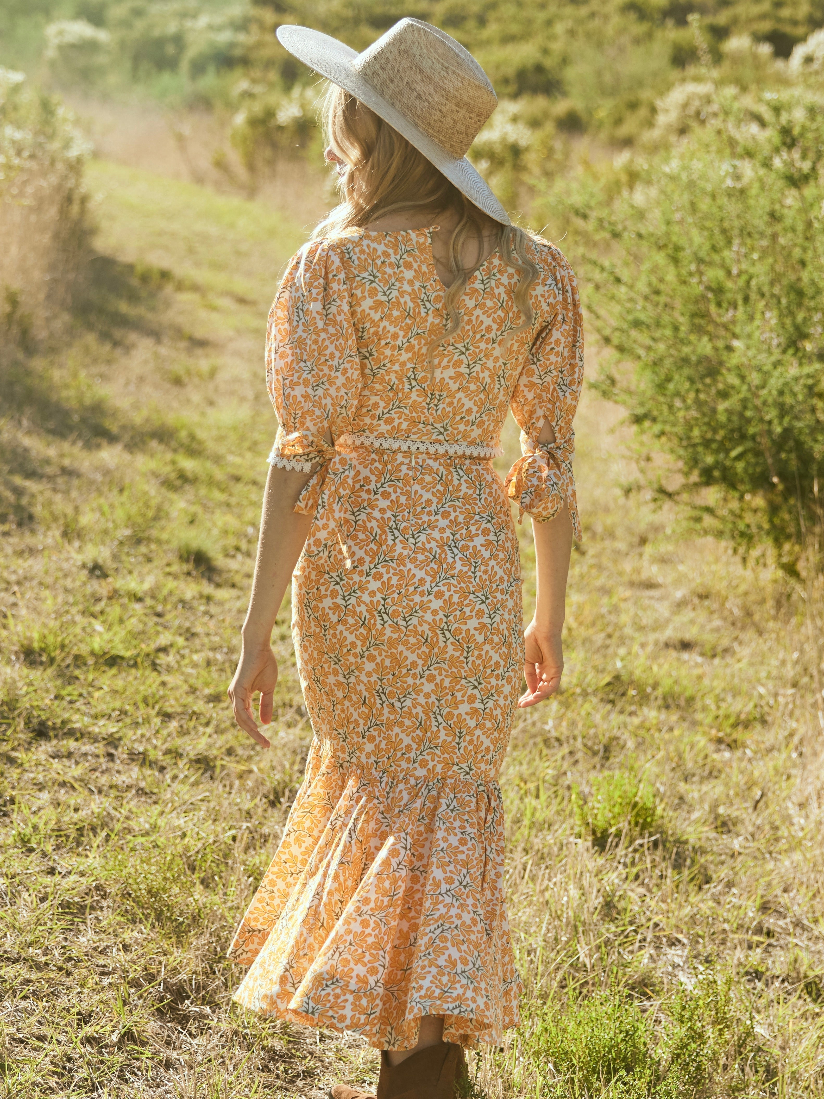 Frances Square Neck Top - Ivory/Clementine Floral print