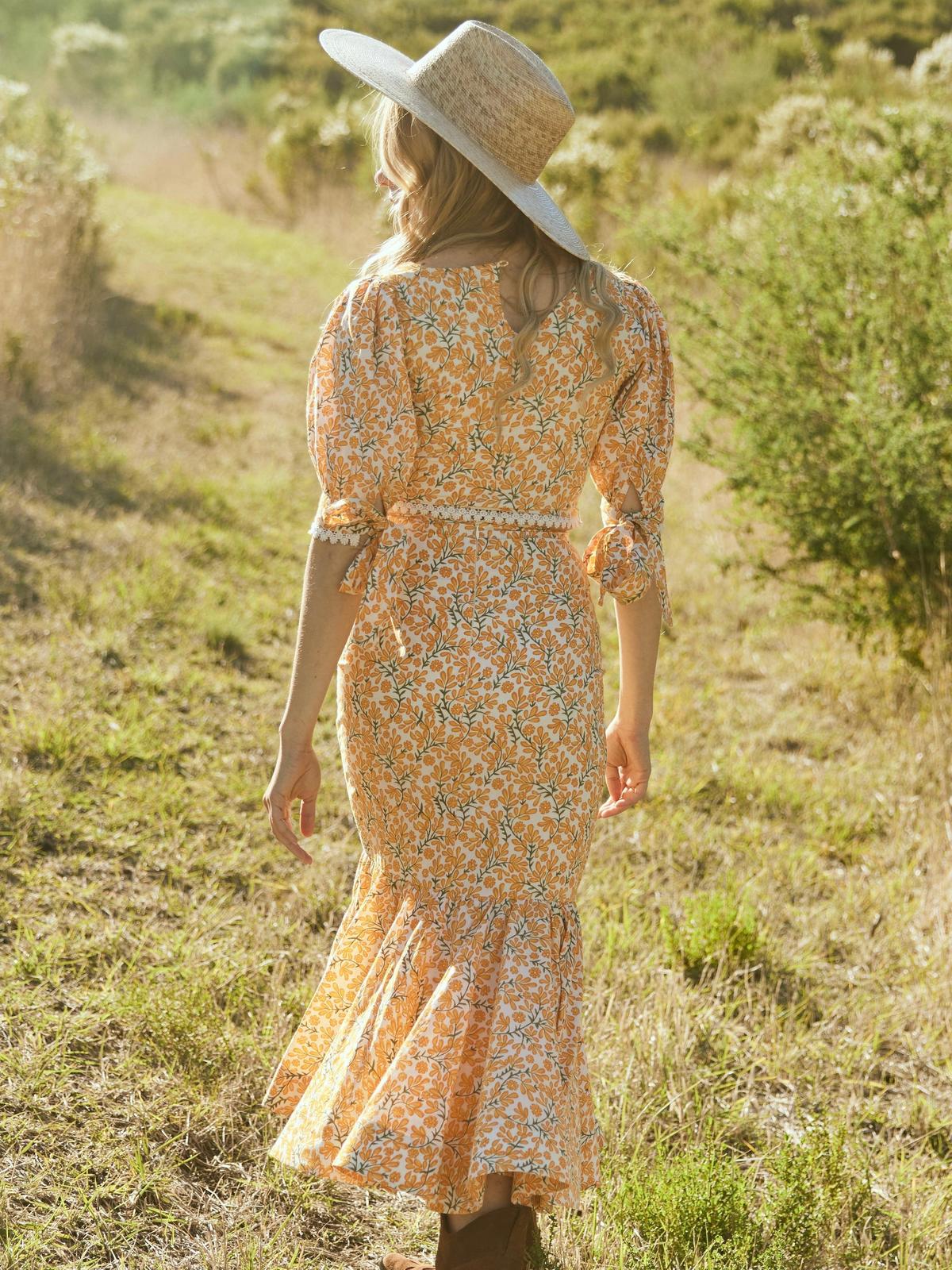 Frances Square Neck Top - Ivory/Clementine Floral print
