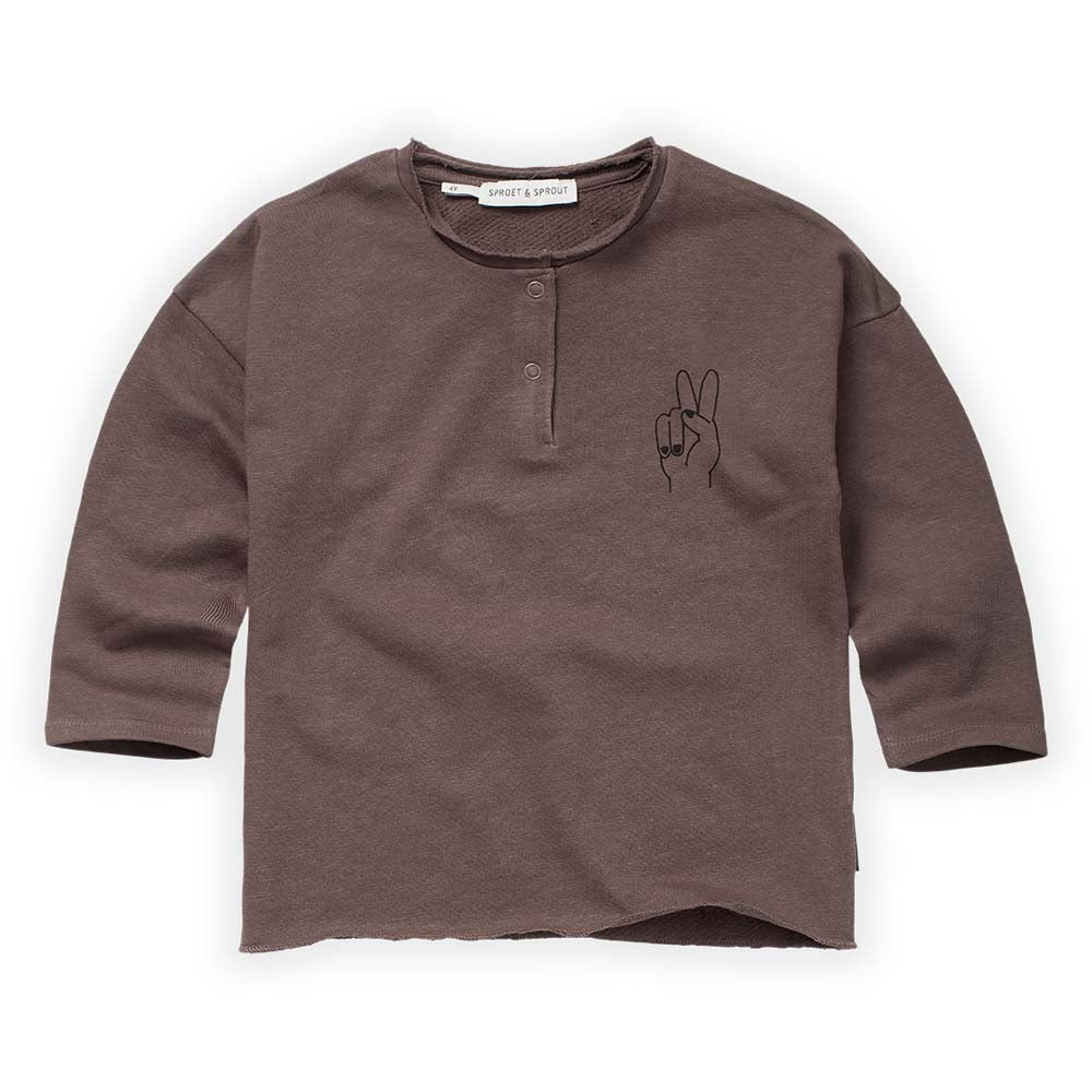 Peace Hands Solid Grandad Tee Shirt - Wood