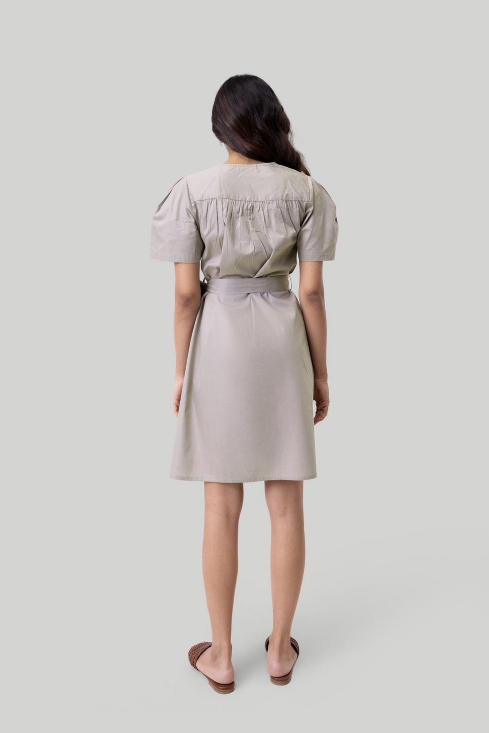 Pleated Tent Dress - Poplin Ecru