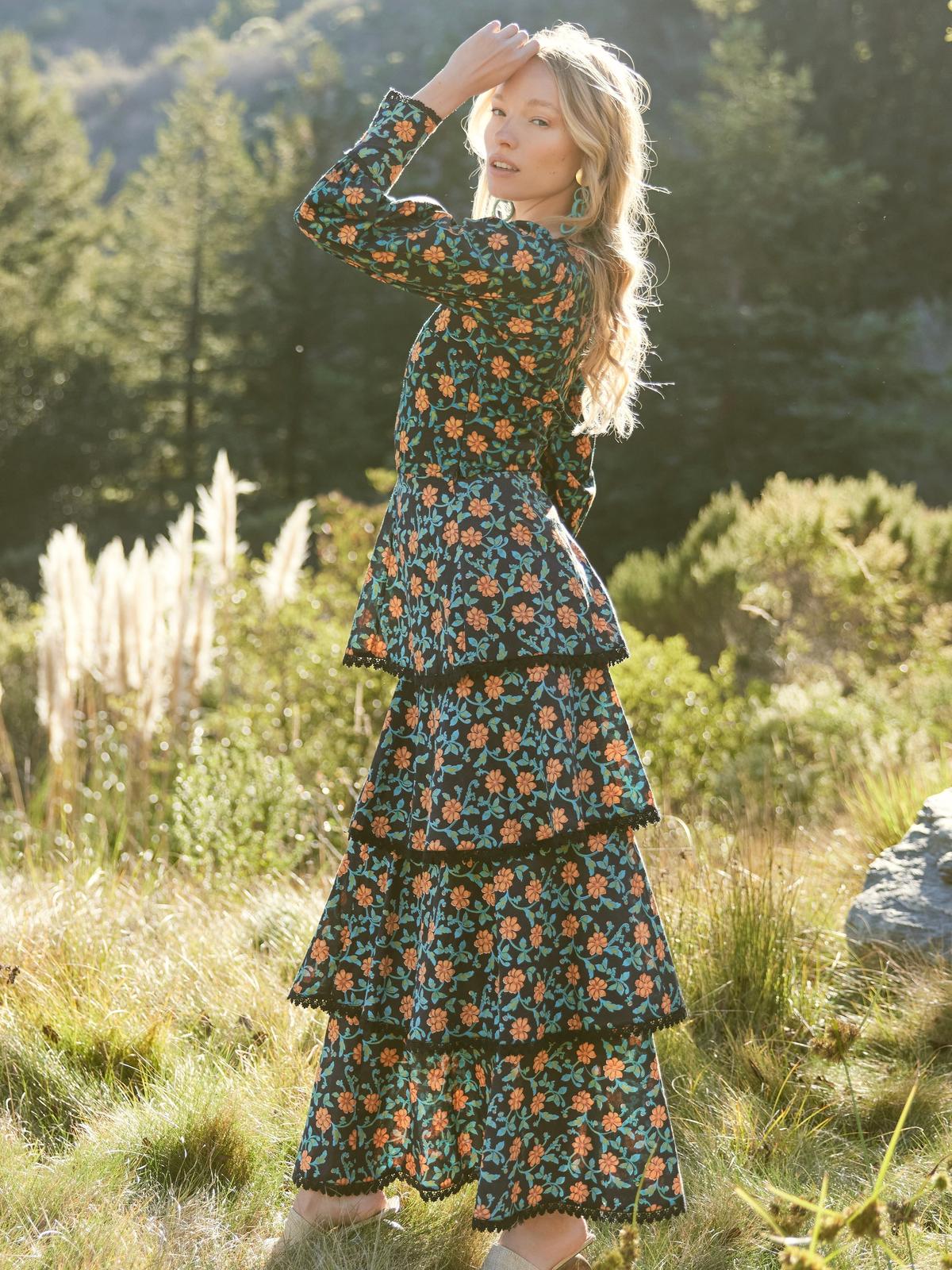 Victoria Embroidered Top - Faded Black/Bright Clementine & Moss Floral - FINAL SALE