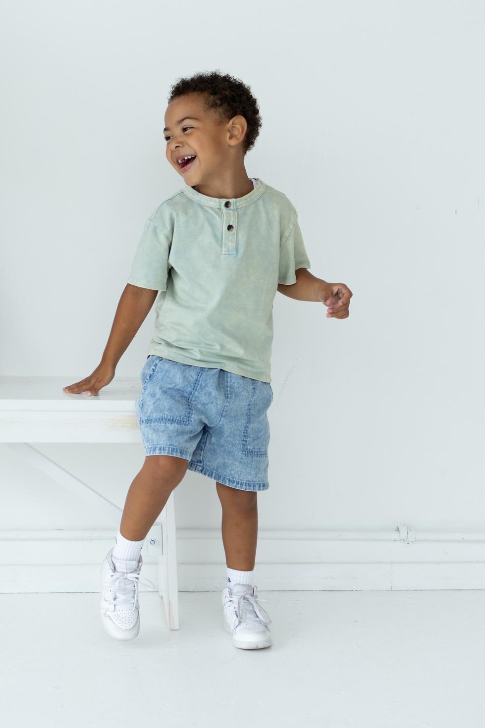 Jersey Henley Tee - Green Wash