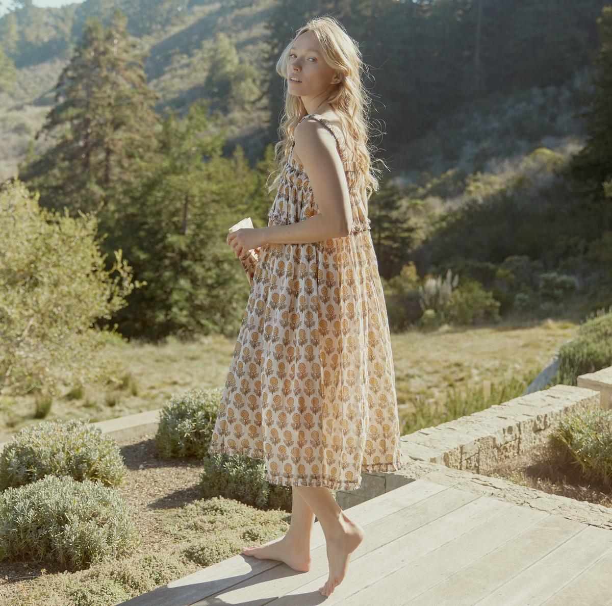 Gwen Ruffled Midi Nightgown - Ochre/Dahlia - FINAL SALE