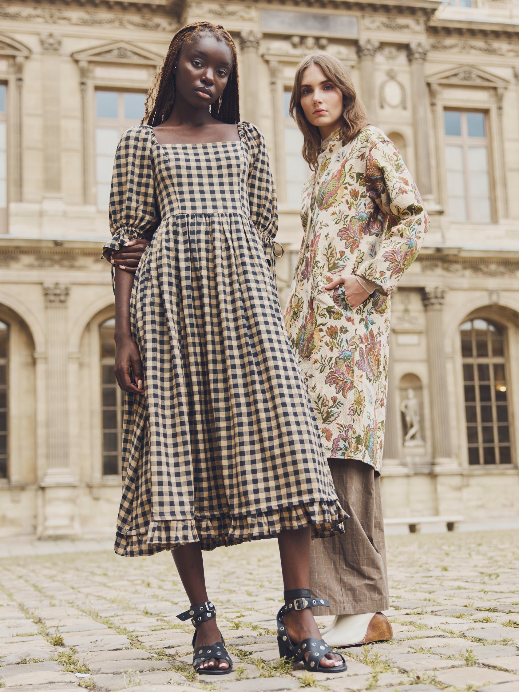 Grace Midi Dress - Black & Tan Check