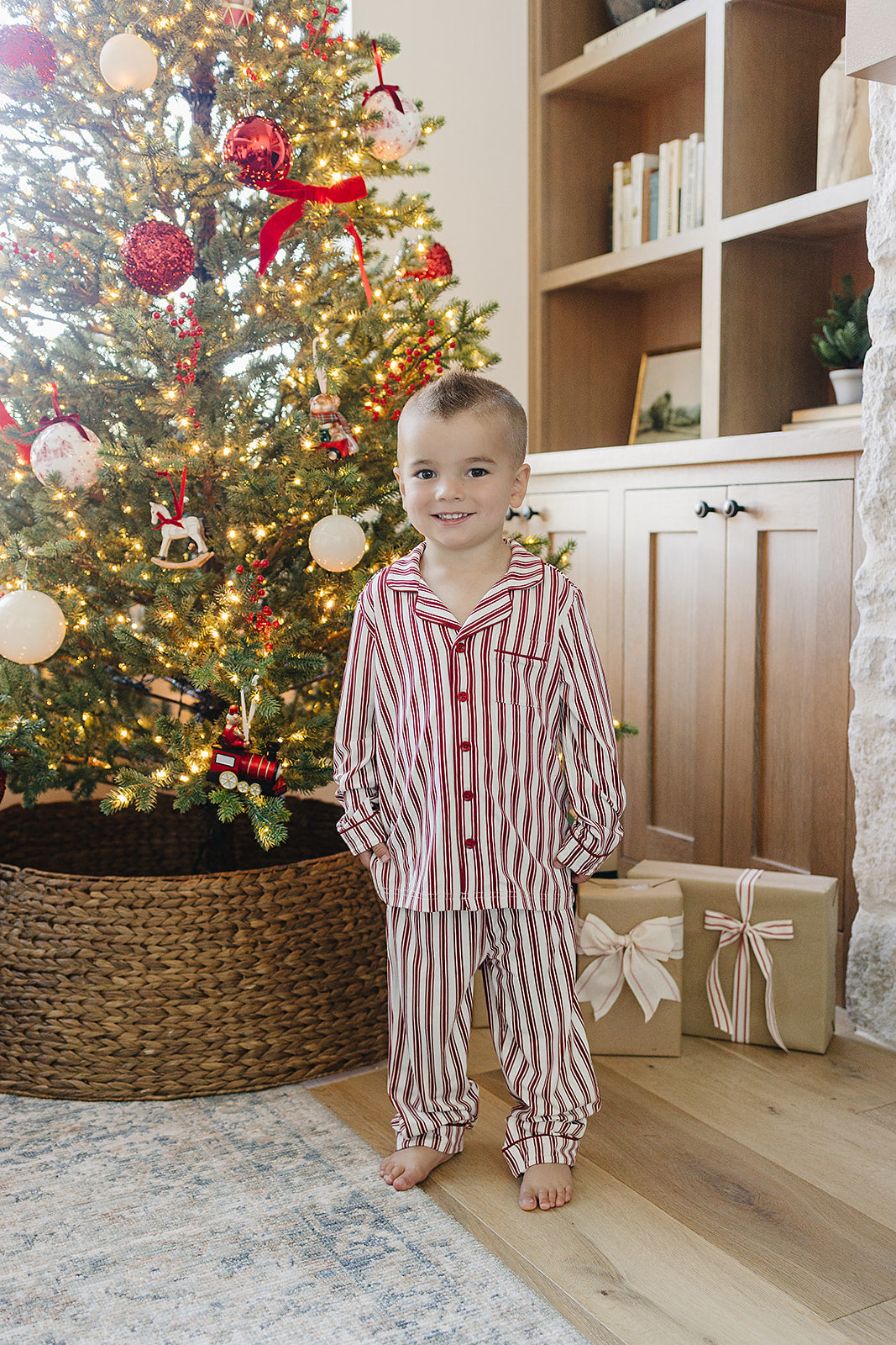 Red Stripe Collared Bamboo Set