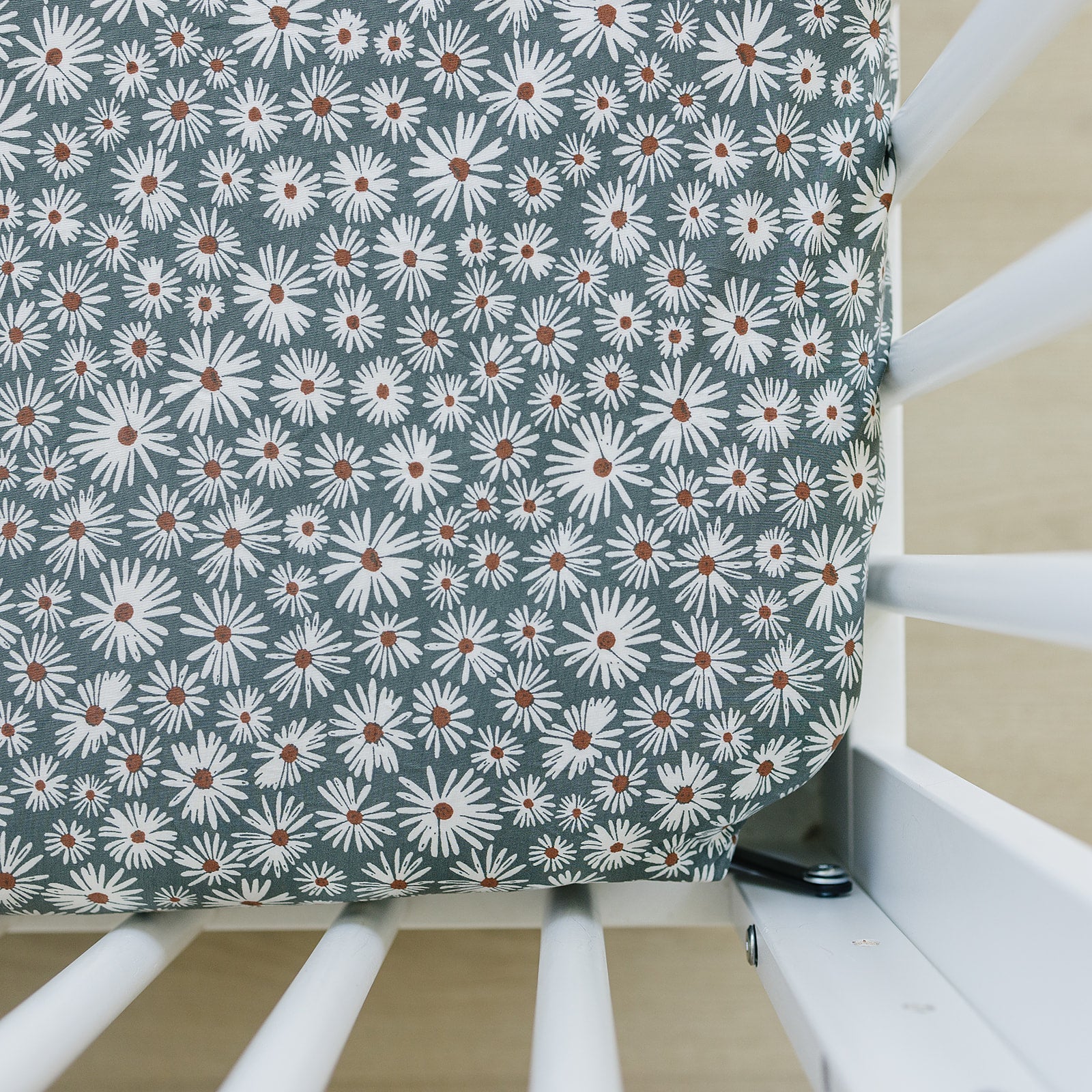 Dark Green Daisy Bamboo Stretch Crib Sheet  Mebie Baby