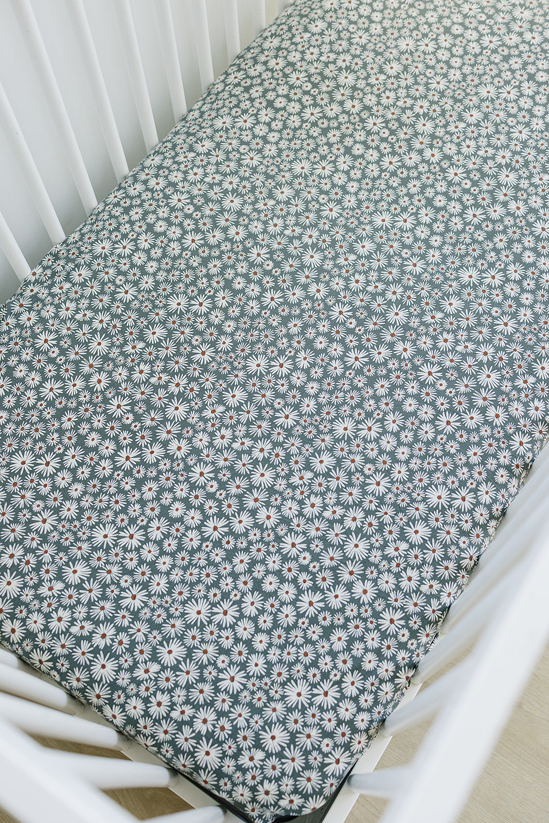 Dark Green Daisy Bamboo Stretch Crib Sheet  Mebie Baby