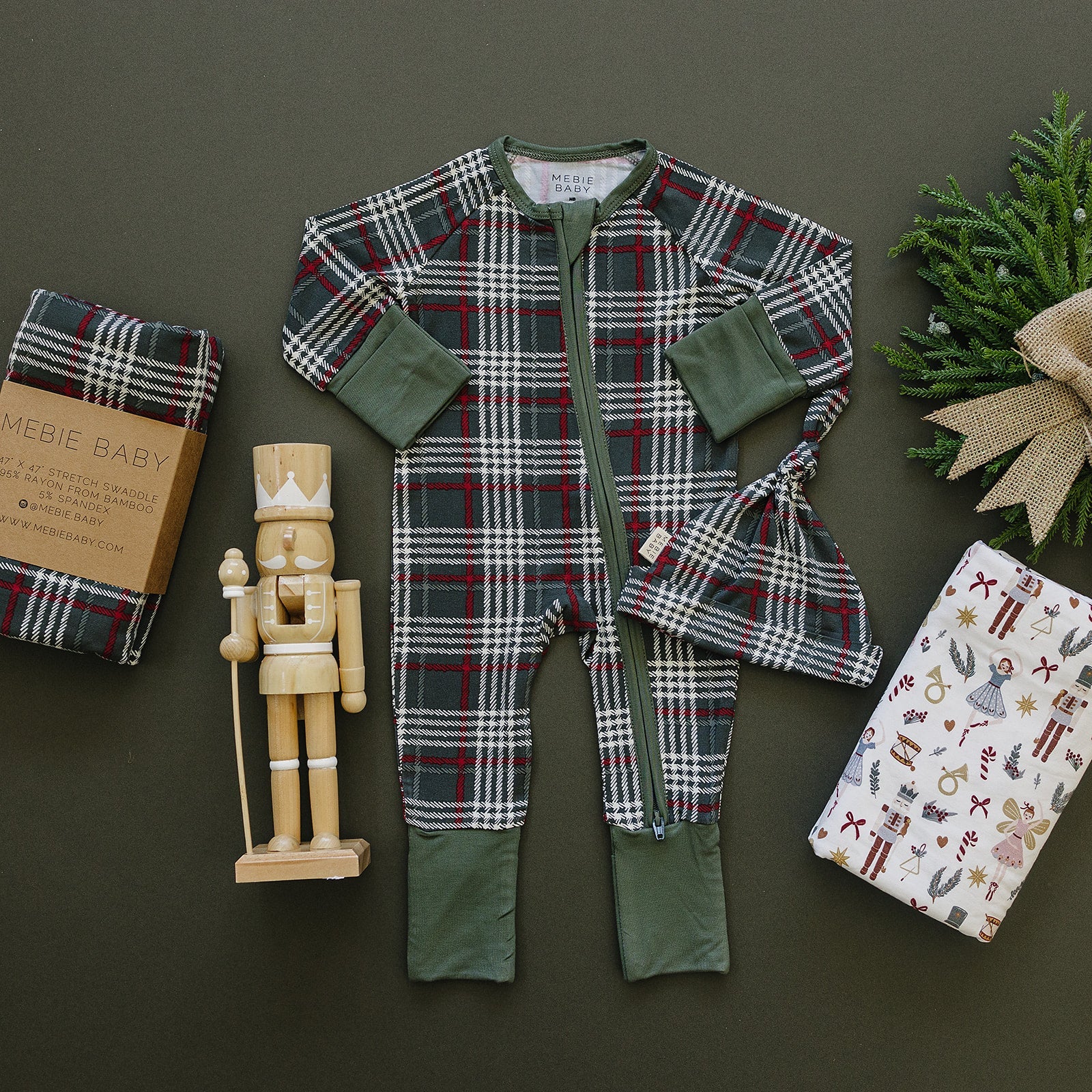 Green Plaid Stretch Swaddle Mebie Baby