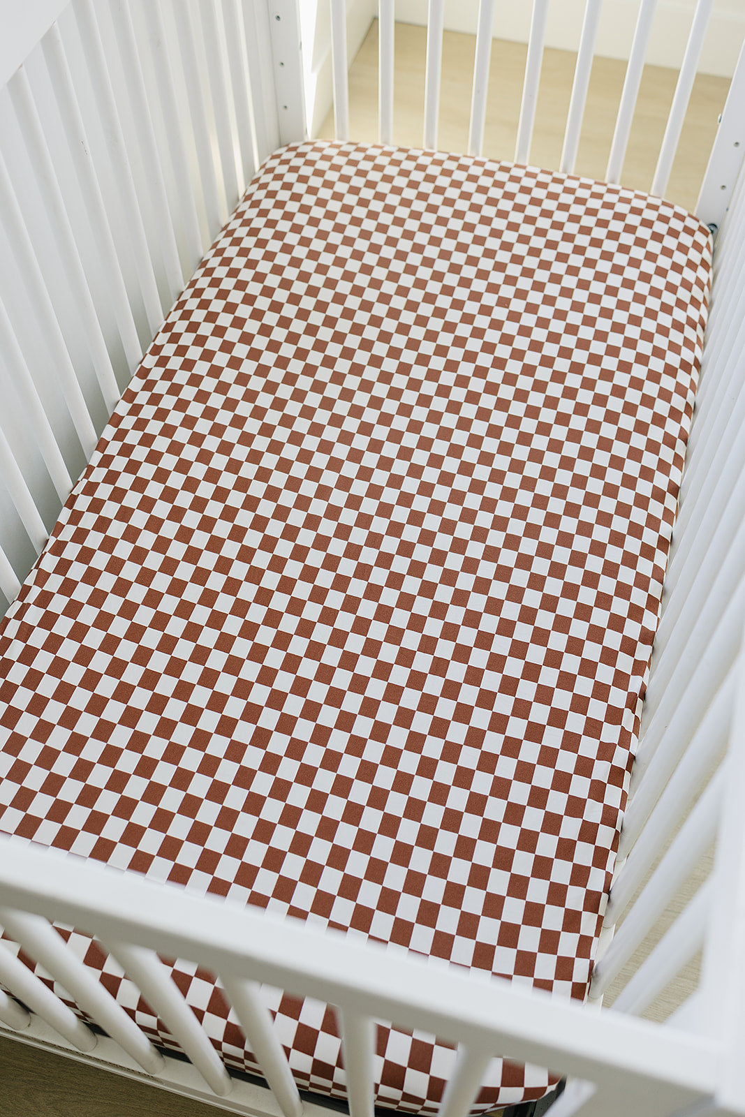 Rust Checkered Bamboo Stretch Crib Sheet  Mebie Baby
