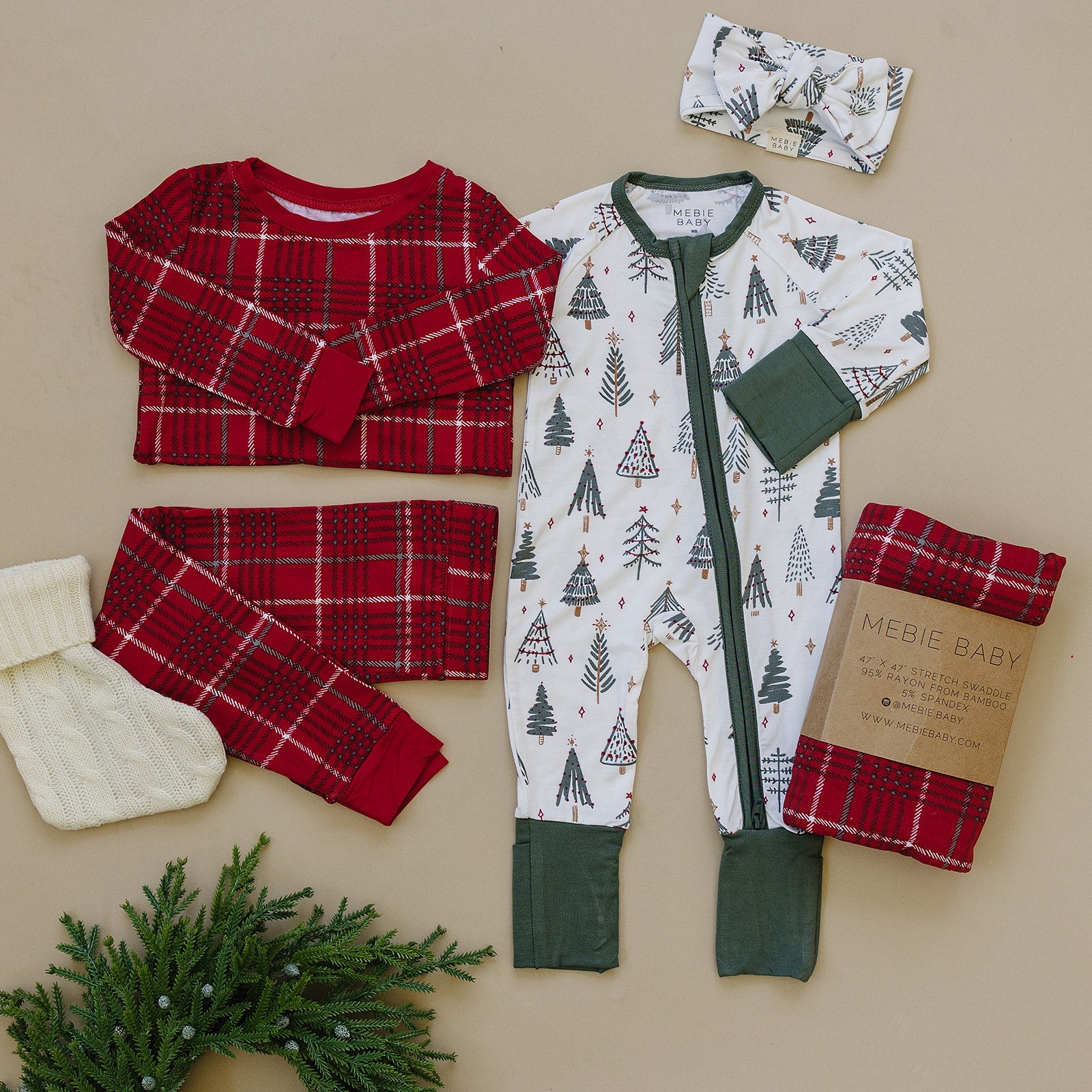Red Plaid Stretch Swaddle Mebie Baby