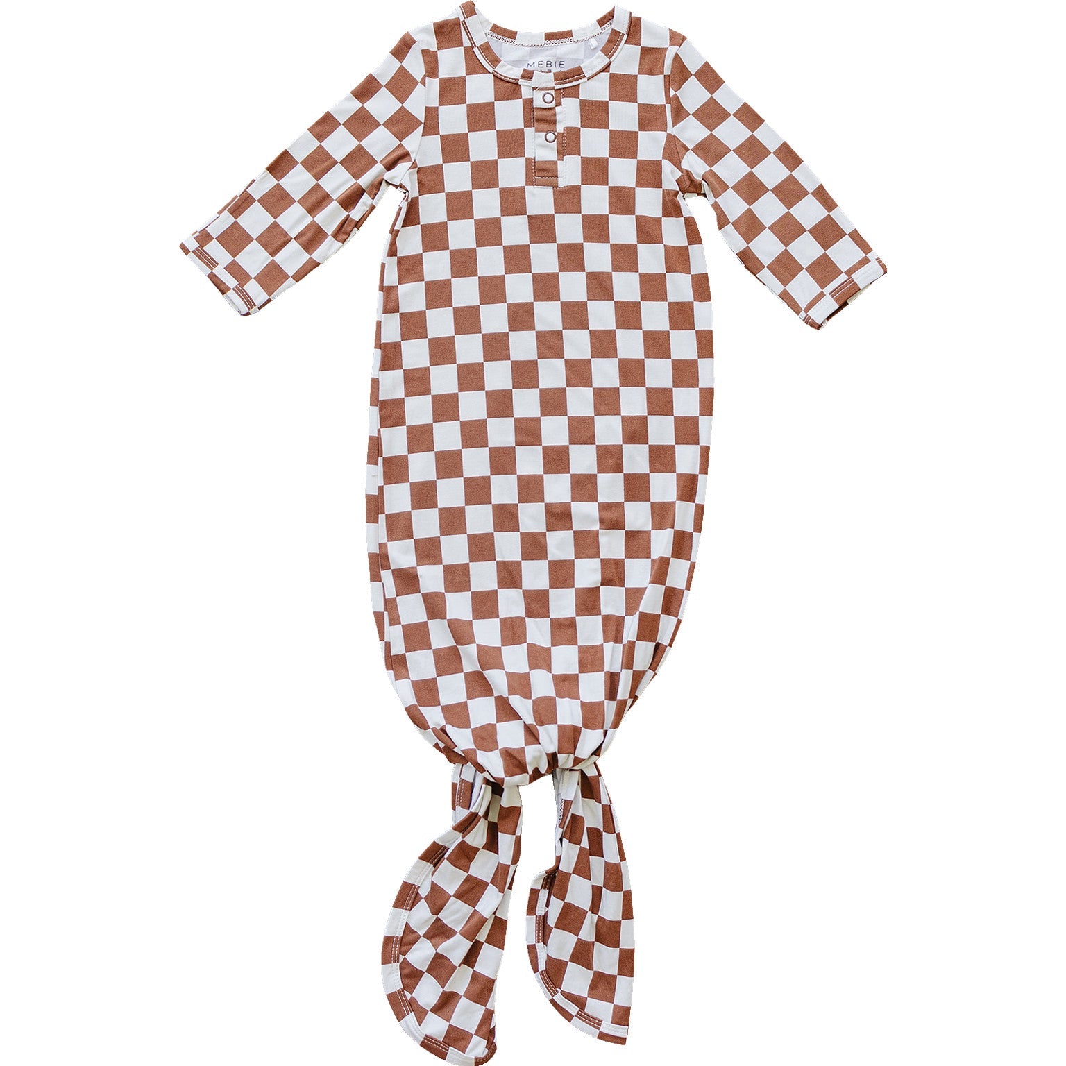 Rust Checkered Bamboo Knot Gown  Mebie Baby