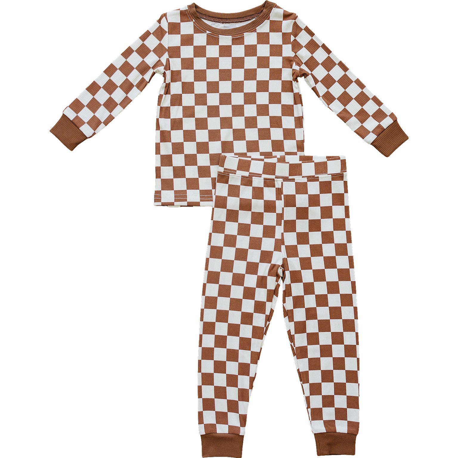 Rust Checkered Ribbed Bamboo Cozy Set  Mebie Baby