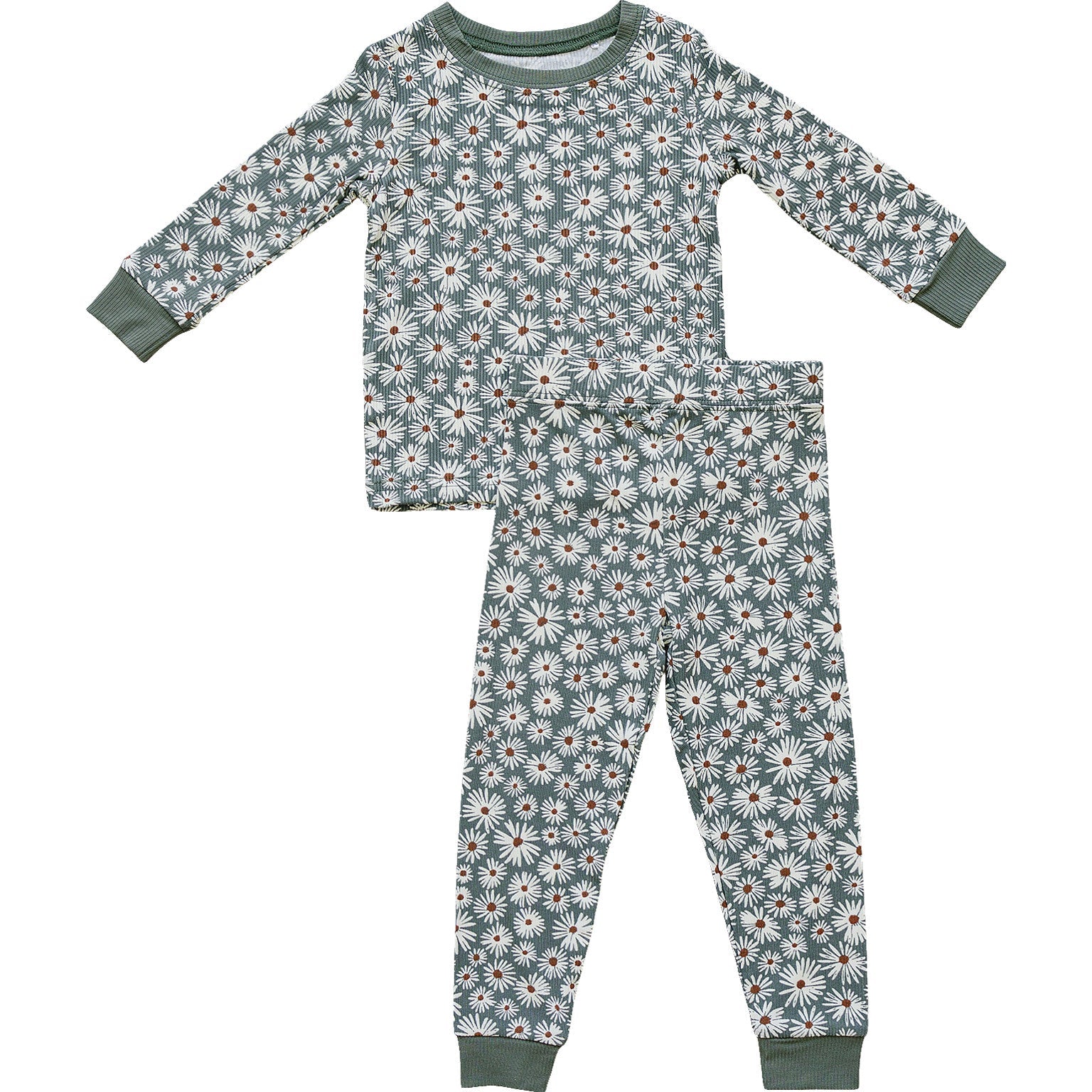 Dark Green Daisy Ribbed Bamboo Cozy Set  Mebie Baby