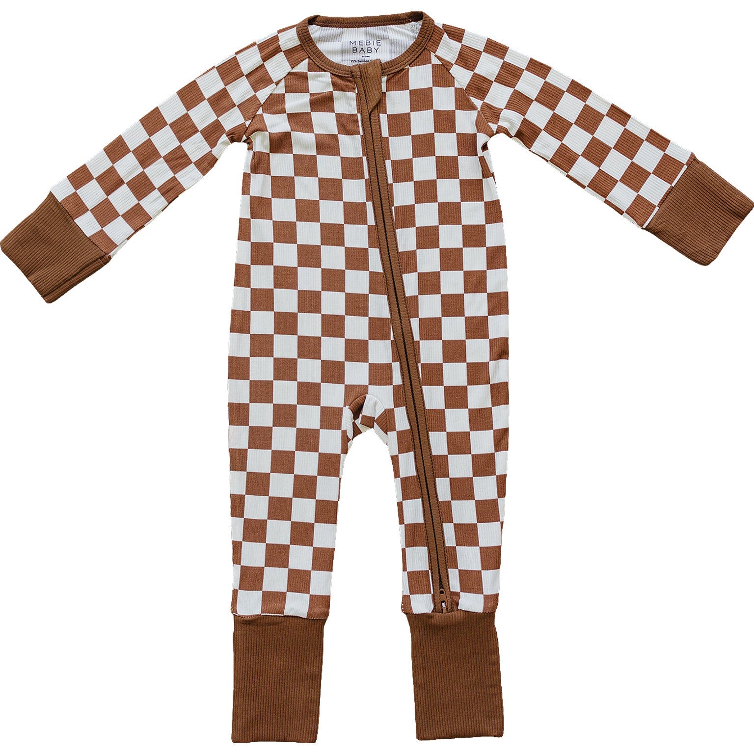 Rust Checkered Ribbed Bamboo Zipper Mebie Baby