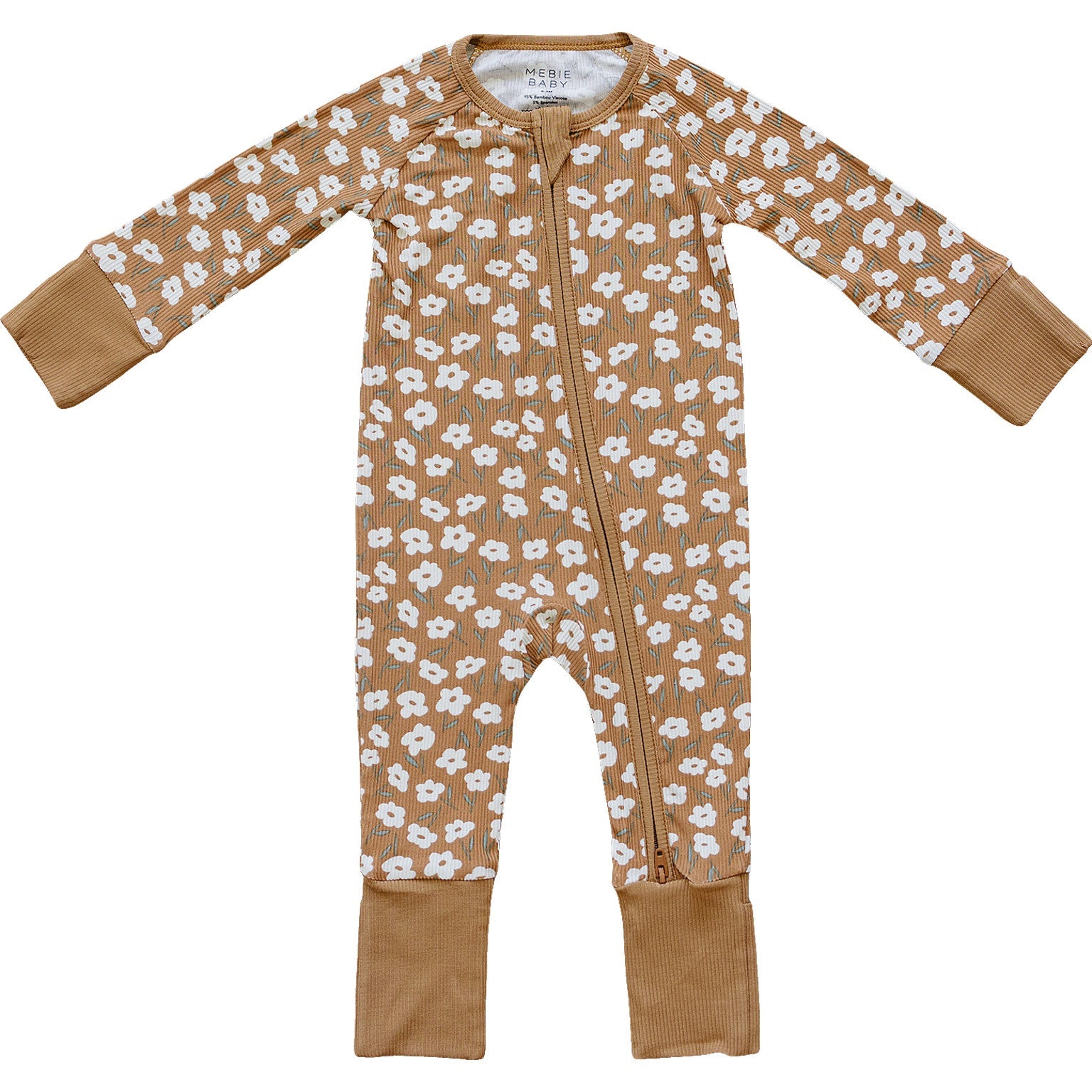 Mustard Floral Ribbed Bamboo Zipper Mebie Baby
