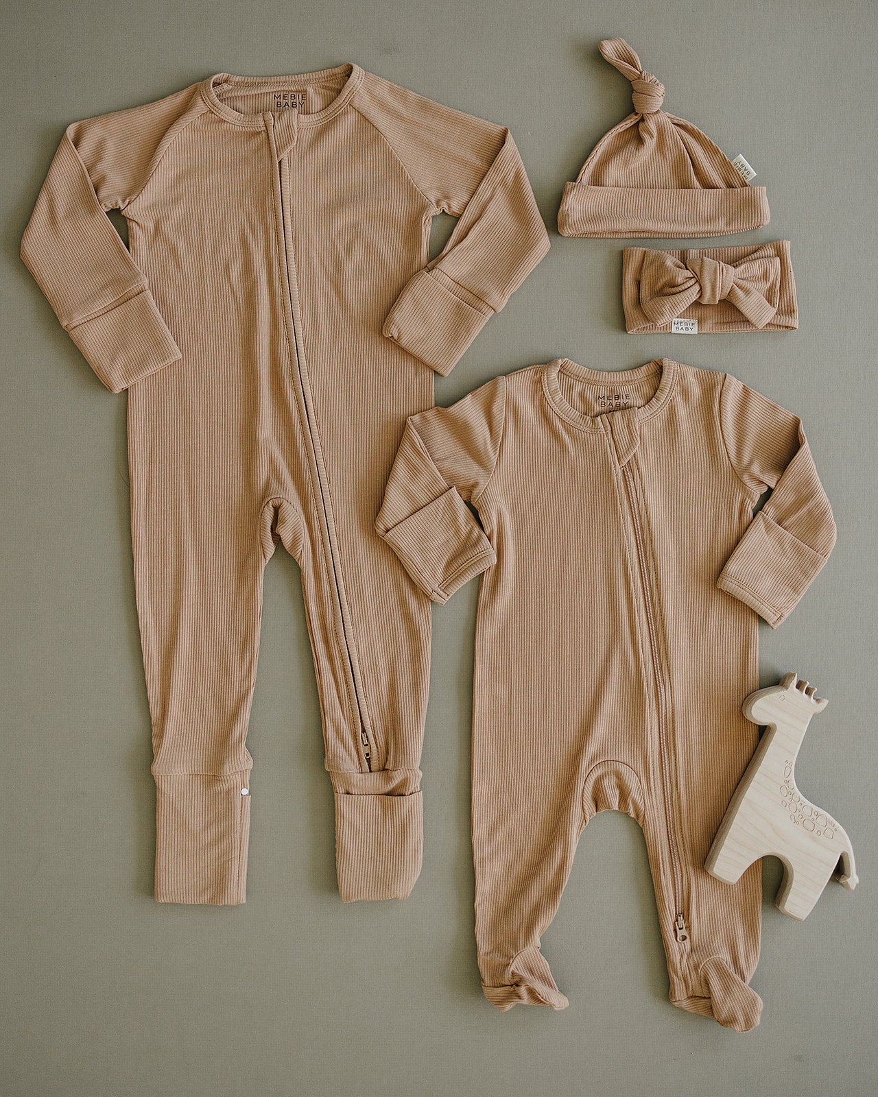 Latte Ribbed Bamboo Zipper Mebie Baby
