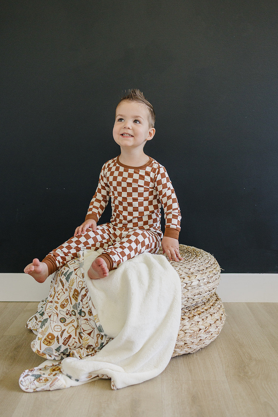 Rust Checkered Ribbed Bamboo Cozy Set  Mebie Baby
