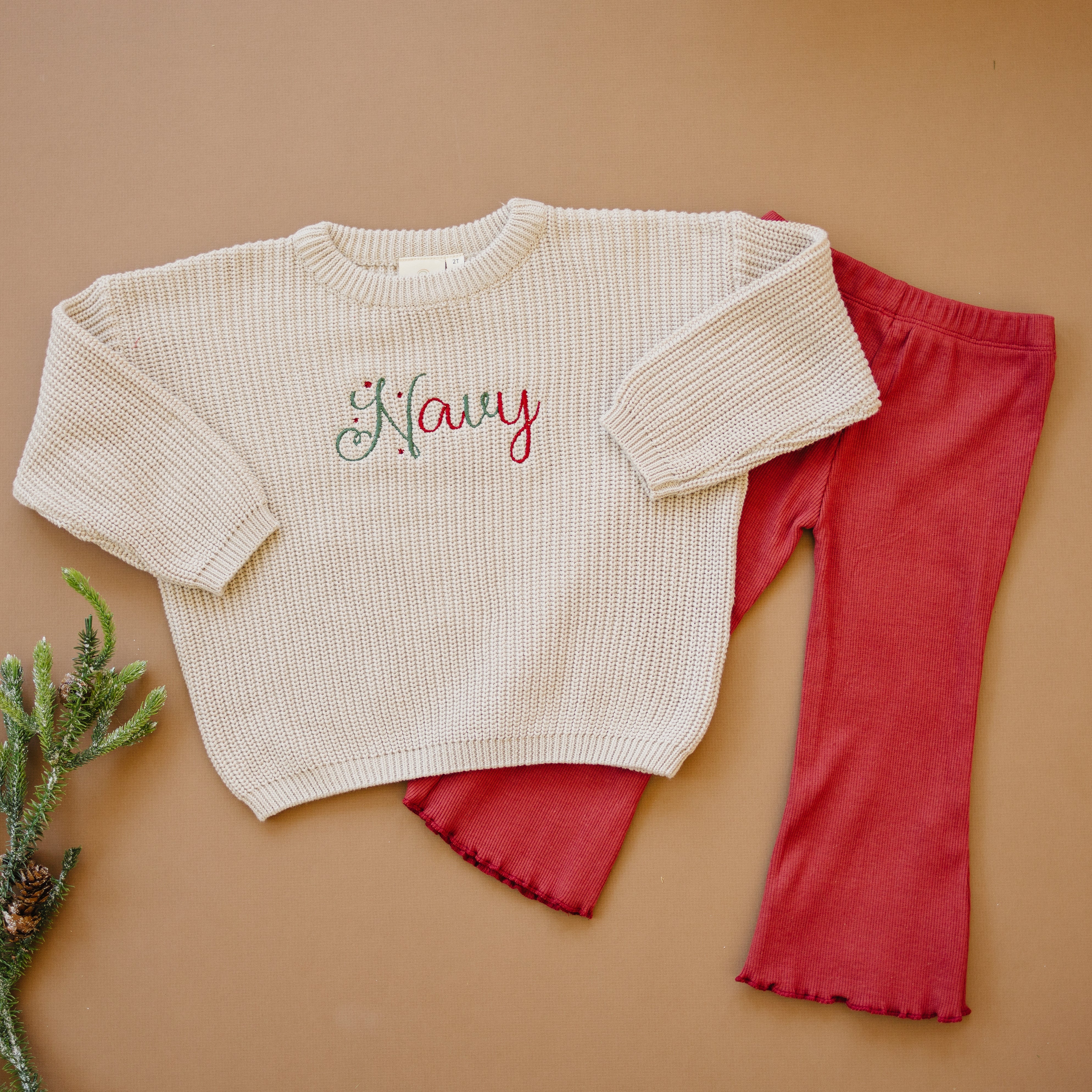 Ribbed Cotton Flared Leggings - Red Christmas Coordinating