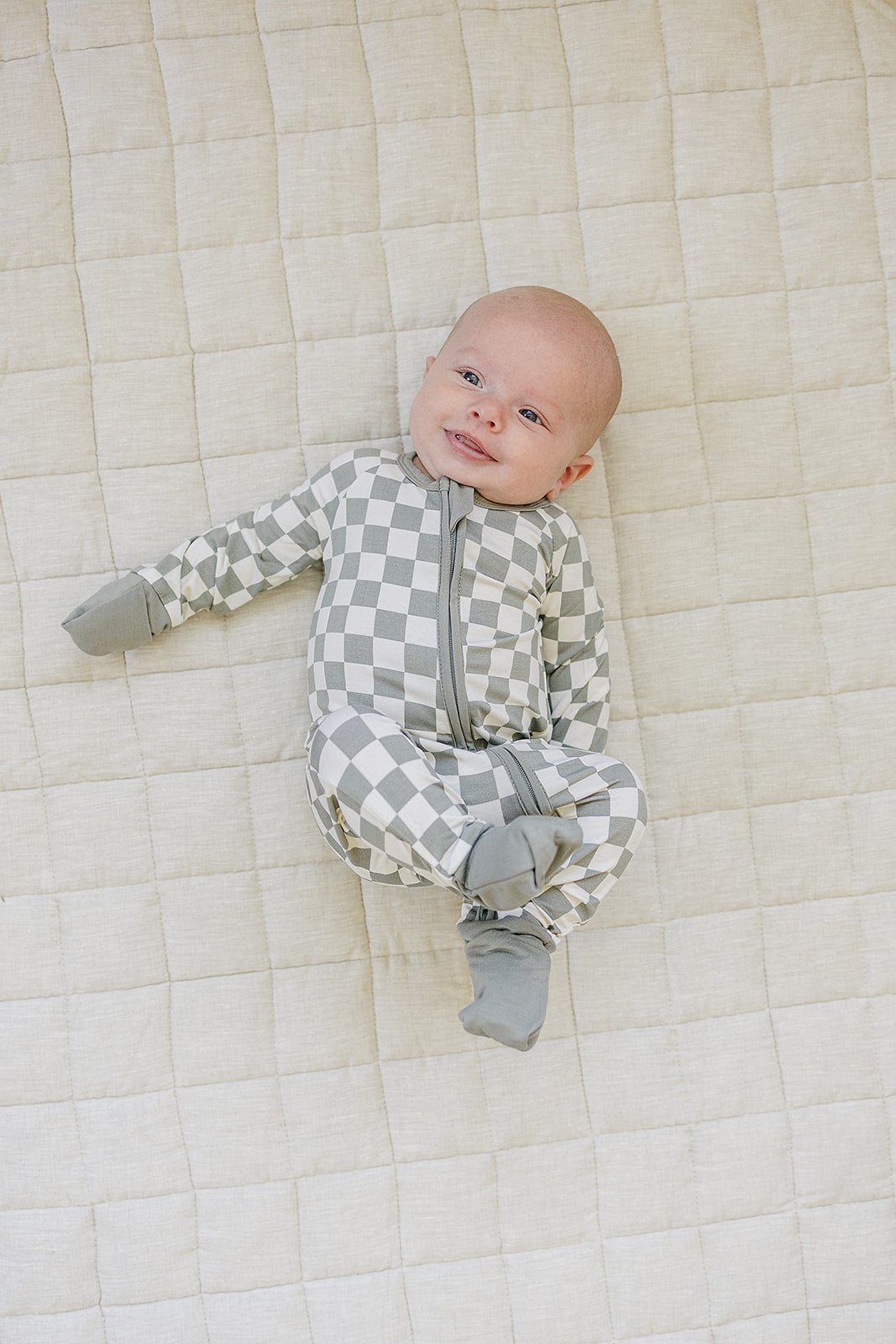 Light Green Checkered Bamboo Zipper Mebie Baby