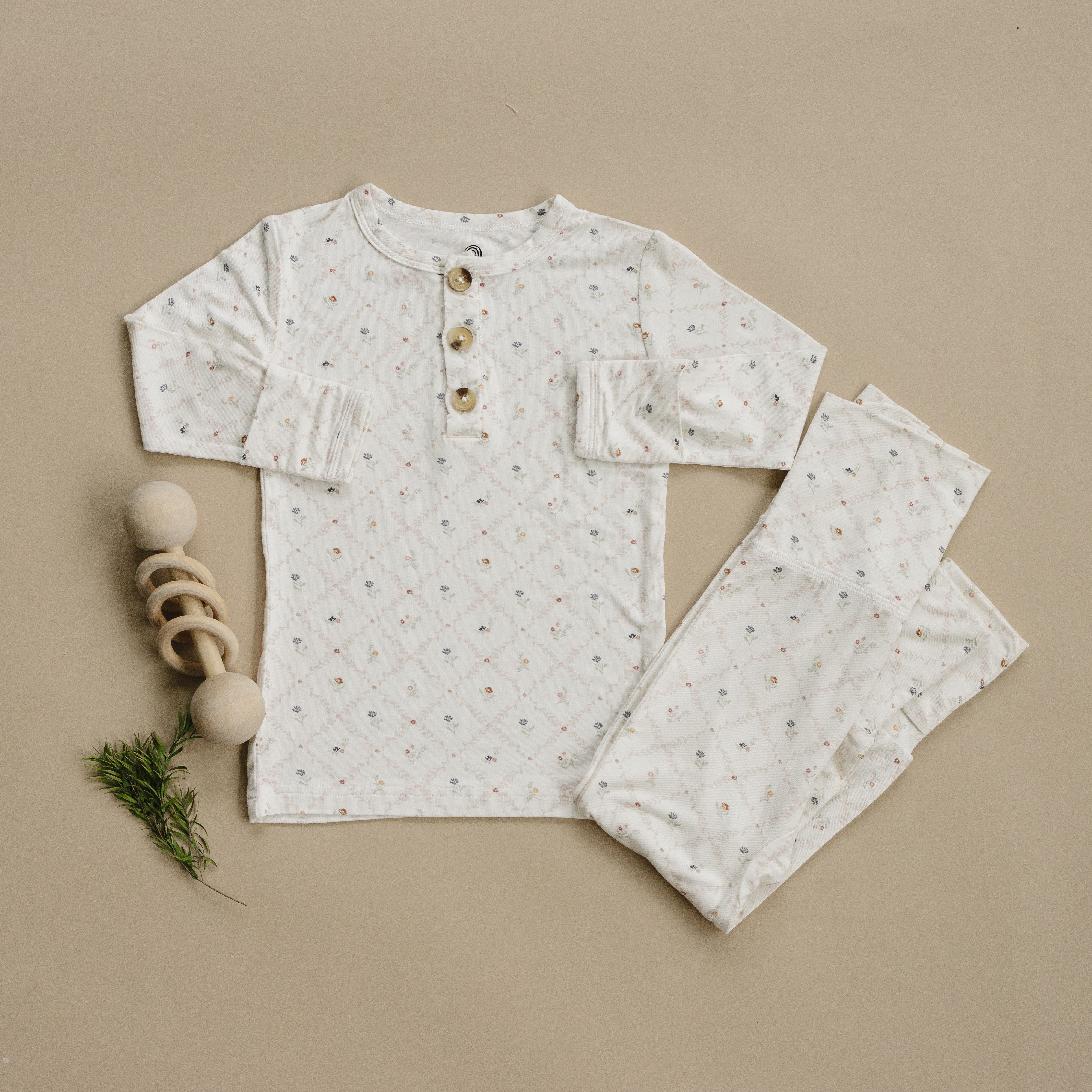 Vintage Blooms 2pc Henley Bamboo Pajamas - Sizes Newborn & Up!