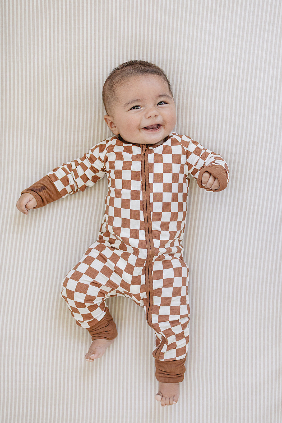 Rust Checkered Ribbed Bamboo Zipper Mebie Baby