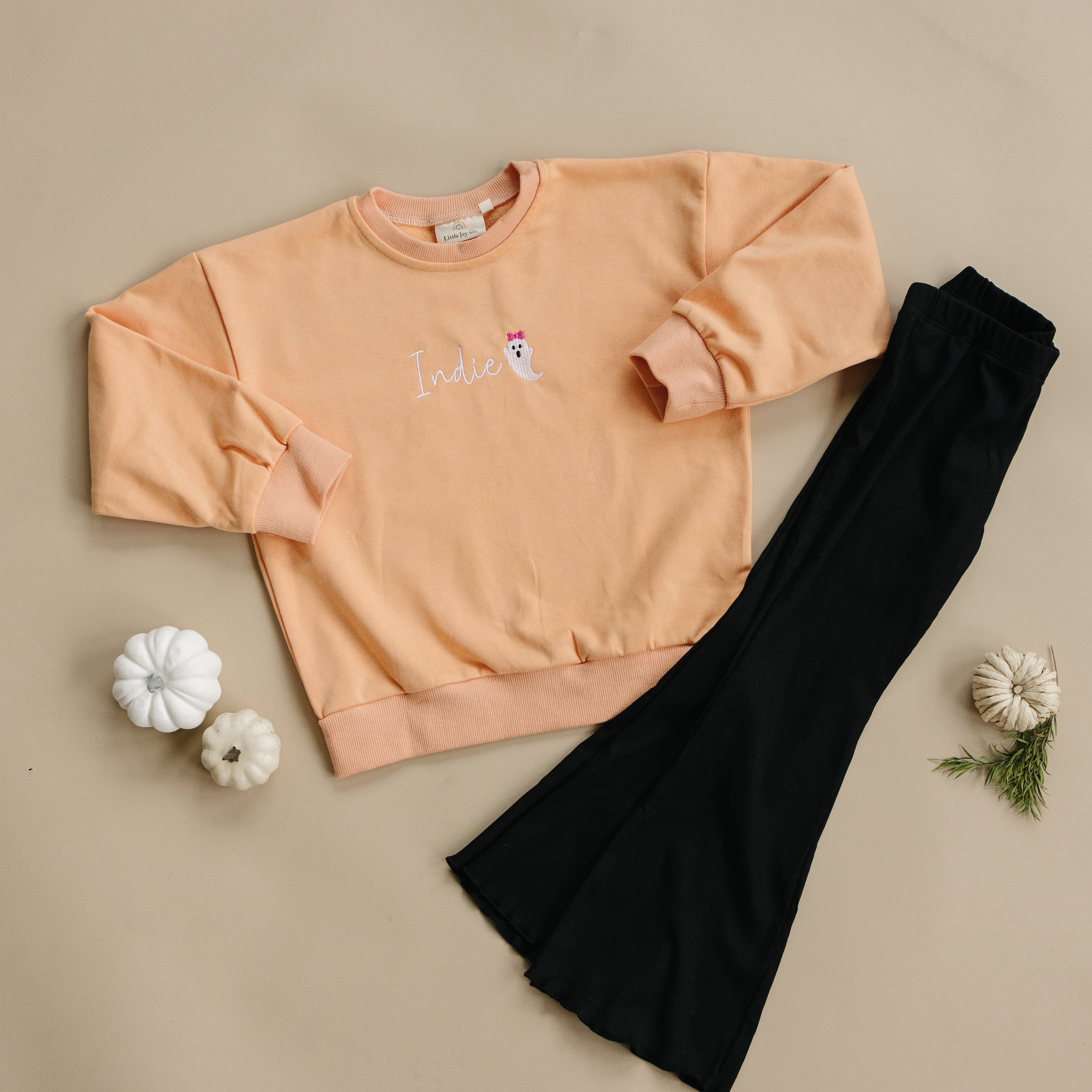 Custom Halloween Embroidered Crewneck Sweatshirt - Bow Ghost