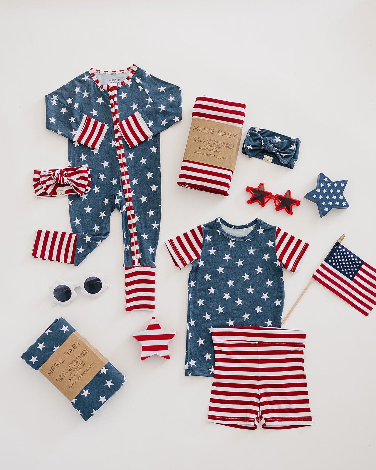 Stars + Stripes Bamboo Zipper  Mebie Baby