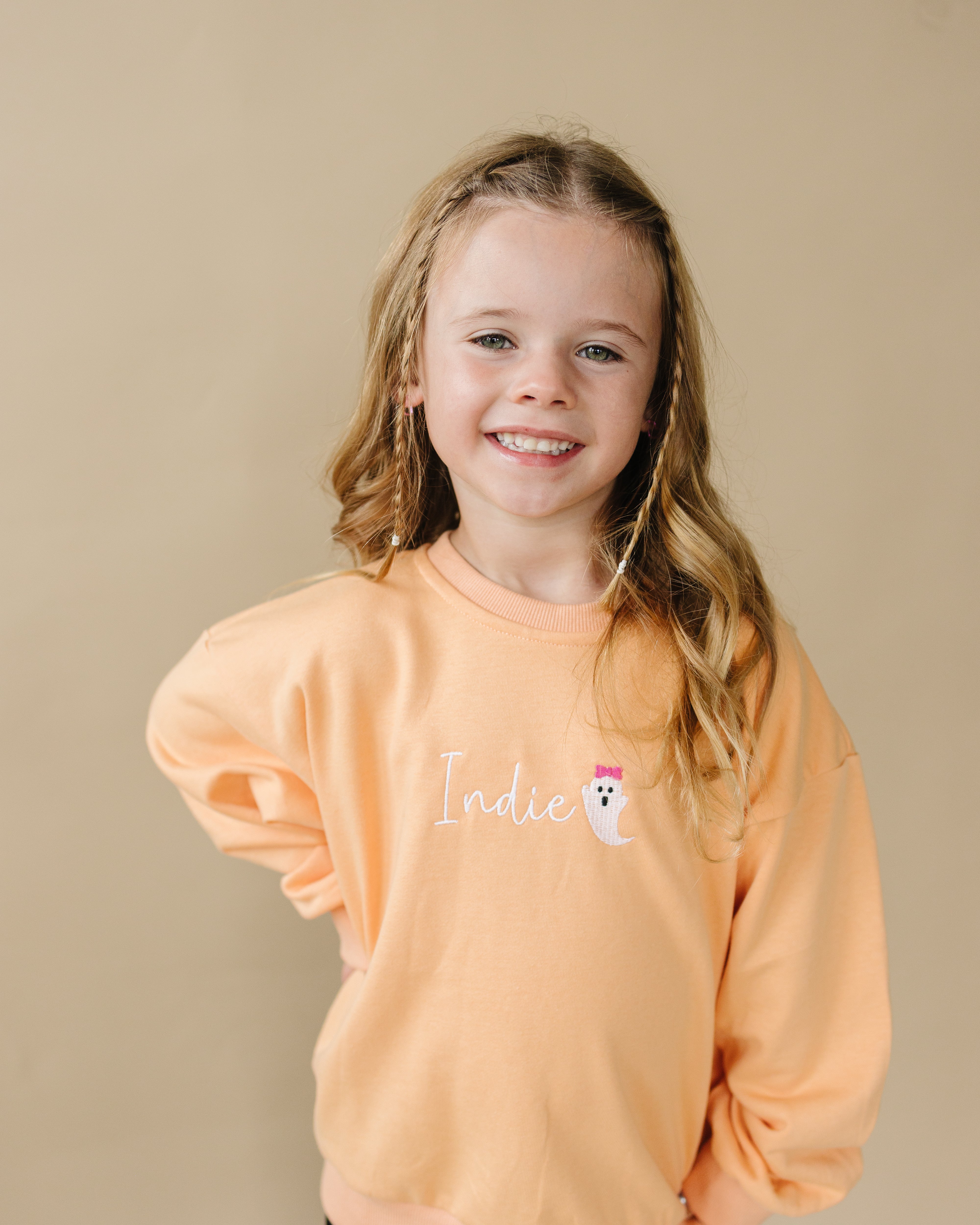 Custom Halloween Embroidered Crewneck Sweatshirt - Bow Ghost