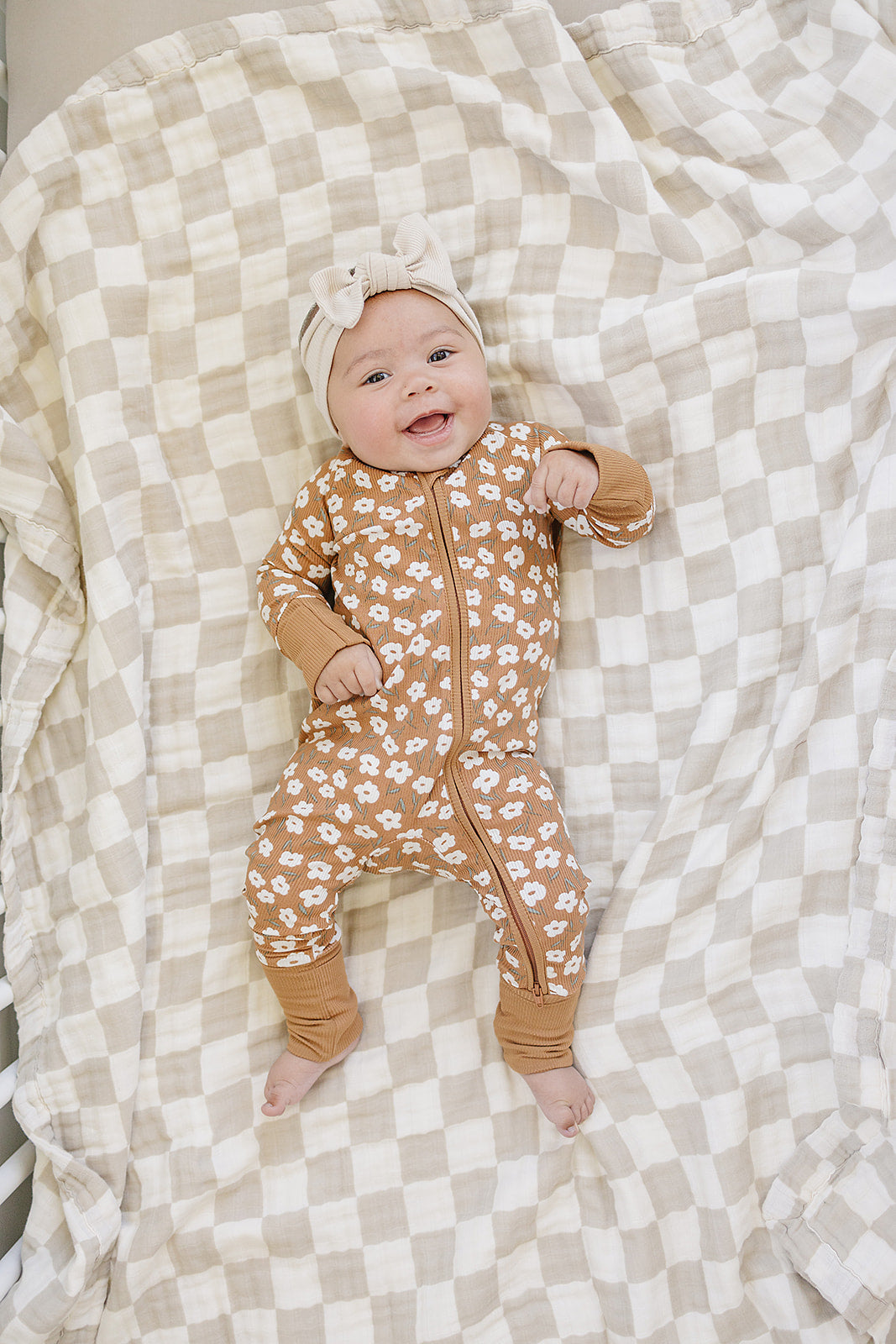 Mustard Floral Ribbed Bamboo Zipper Mebie Baby
