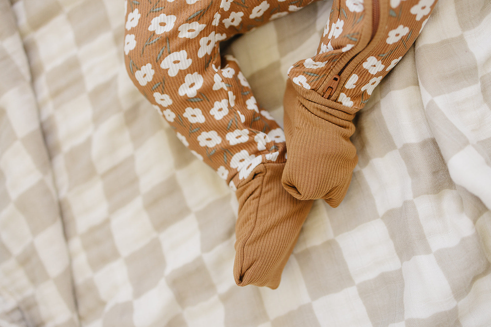 Mustard Floral Ribbed Bamboo Zipper Mebie Baby